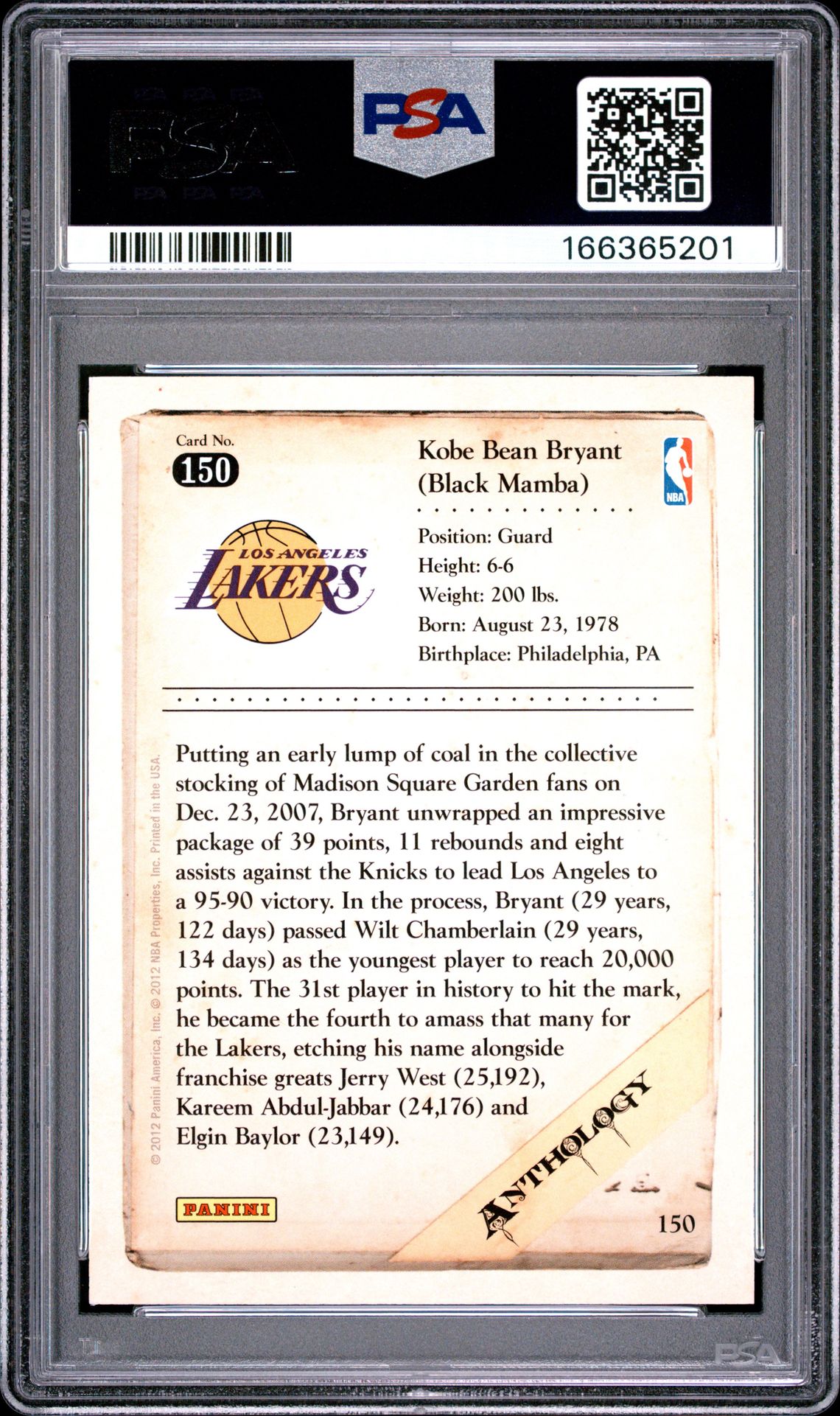 2012 Panini Kobe Anthology Kobe Bryant #150 (Kobe Anthology) Nm-Mt 8 back