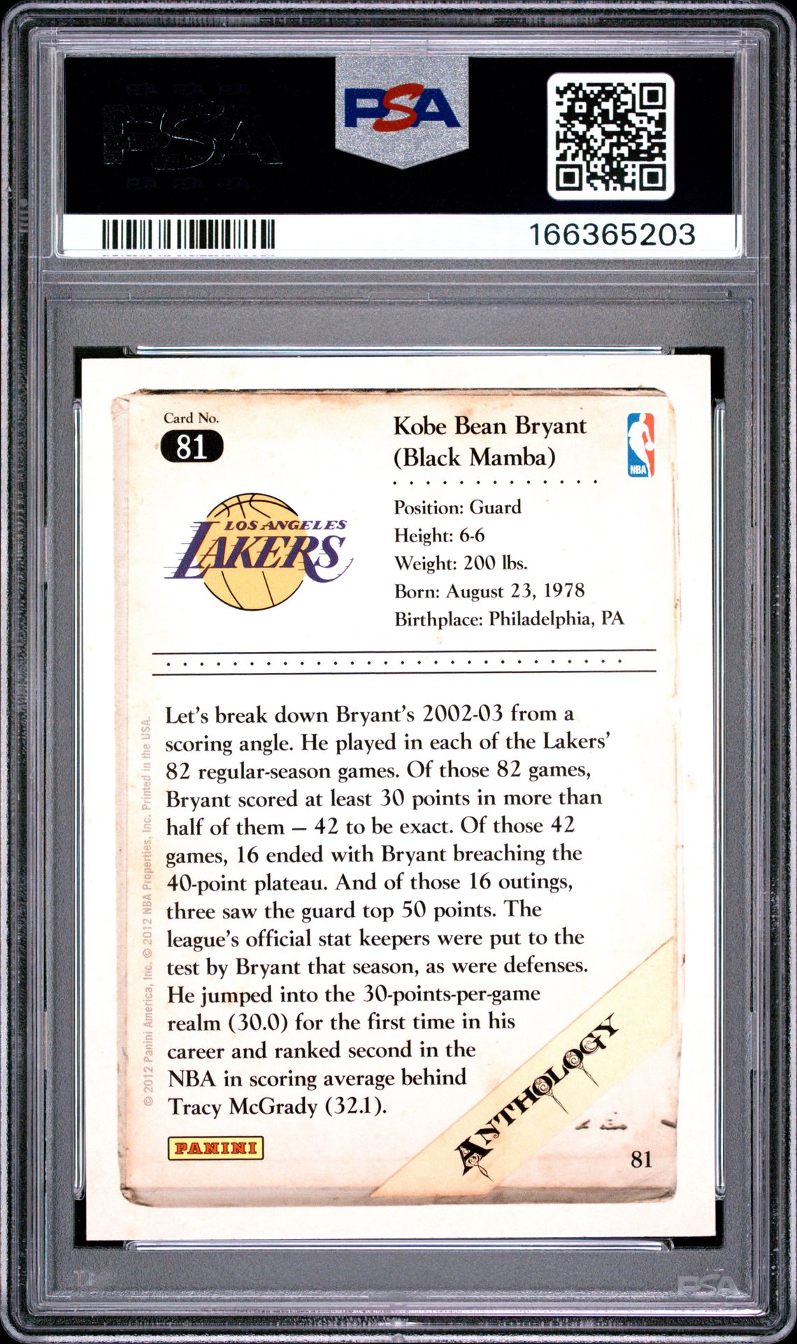 2012 Panini Kobe Anthology Kobe Bryant #81 (Kobe Anthology) Nm-Mt 8 back