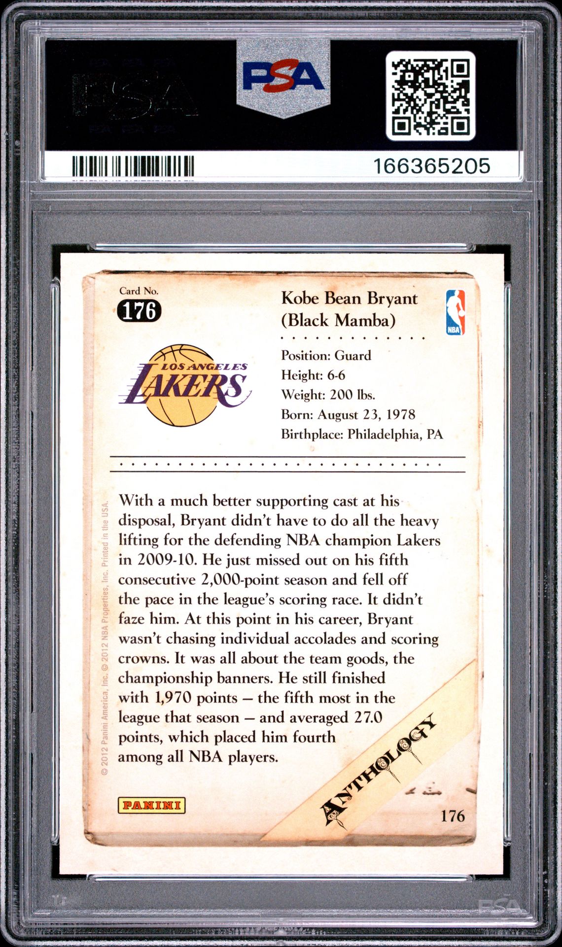 2012 Panini Kobe Anthology Kobe Bryant #176 (Kobe Anthology) Nm-Mt 8 back