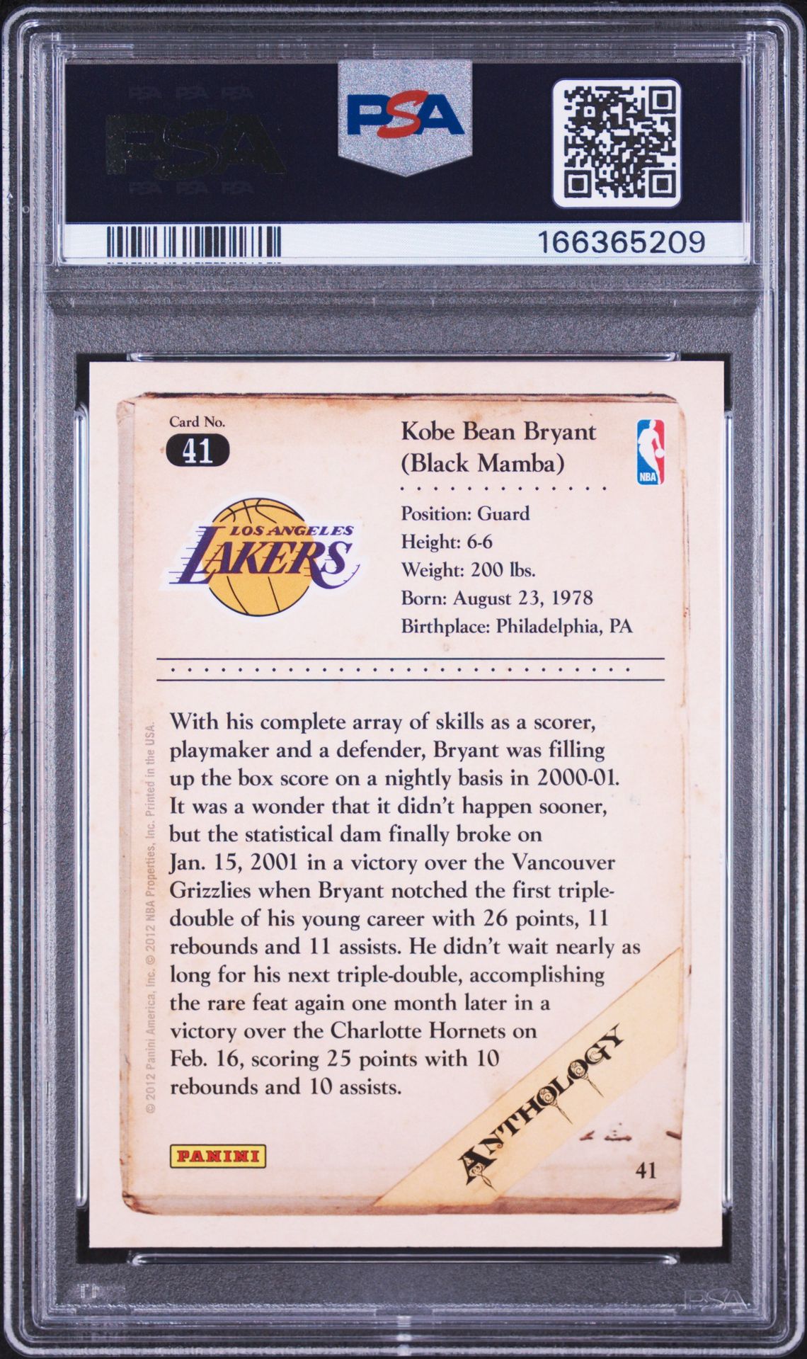 2012 Panini Kobe Anthology Kobe Bryant #41 (Kobe Anthology) Nm 7 back