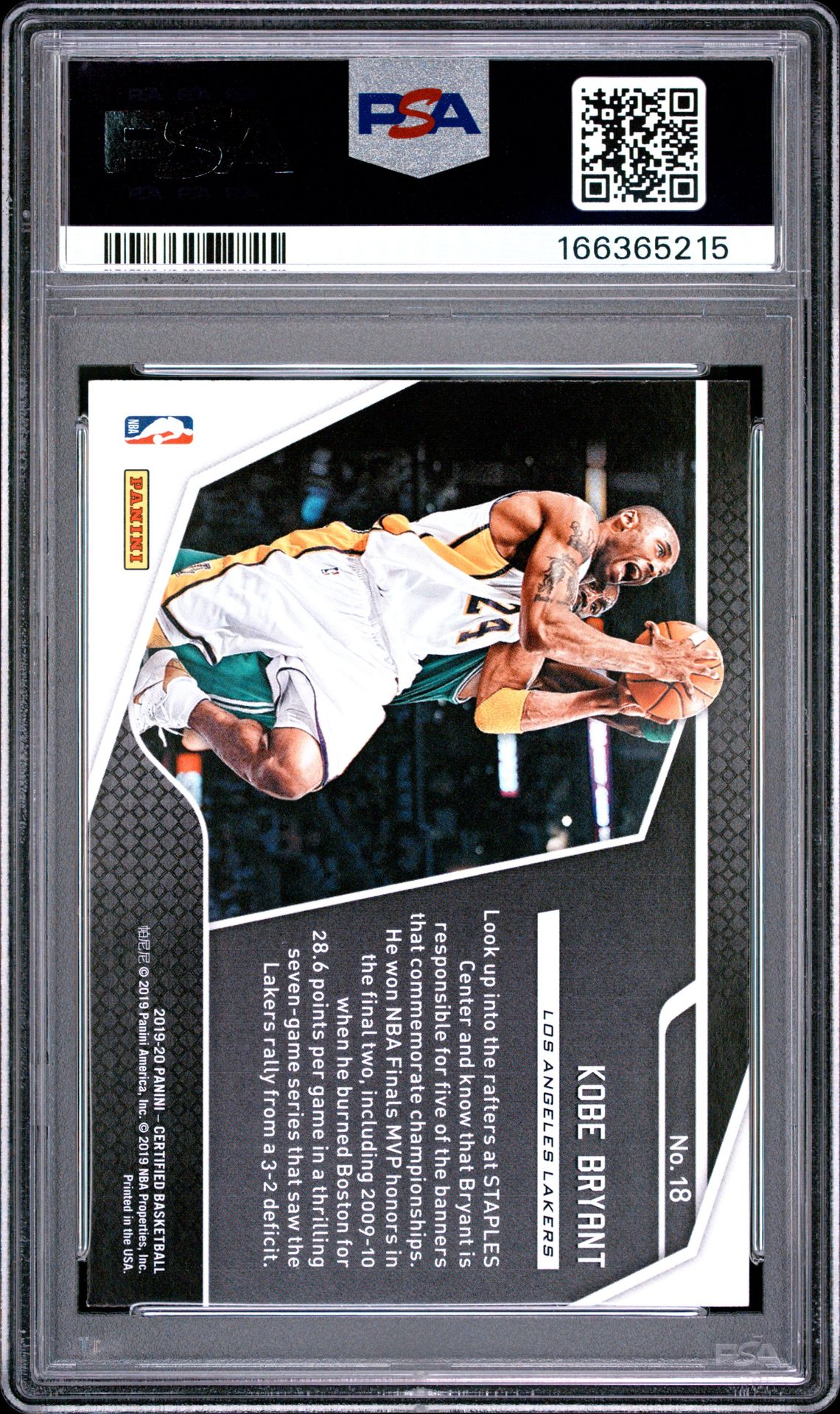 2019 Panini Certified Raise The Banner Kobe Bryant #18 (Raise The Banner) Mint 9 back