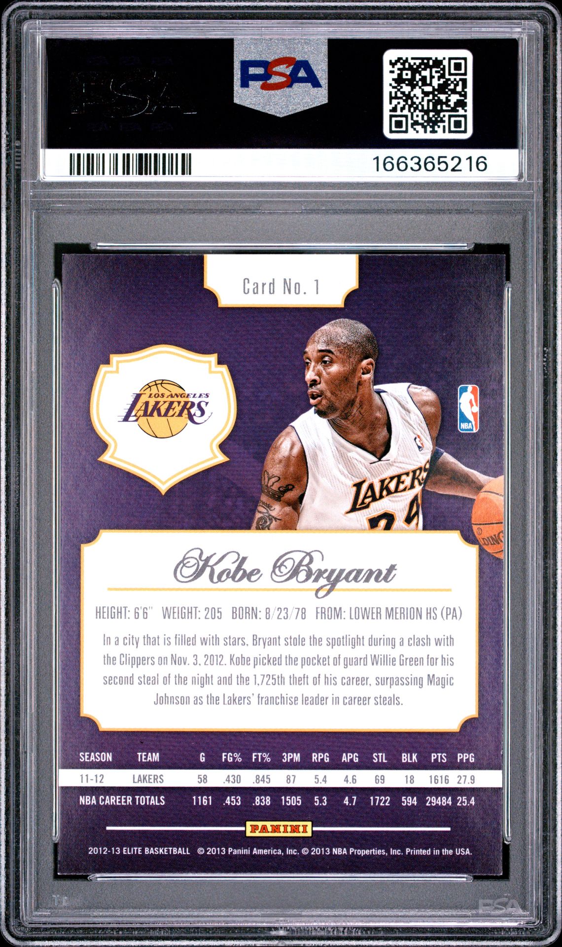 2012 Panini Elite Kobe Bryant #1 Nm 7 back