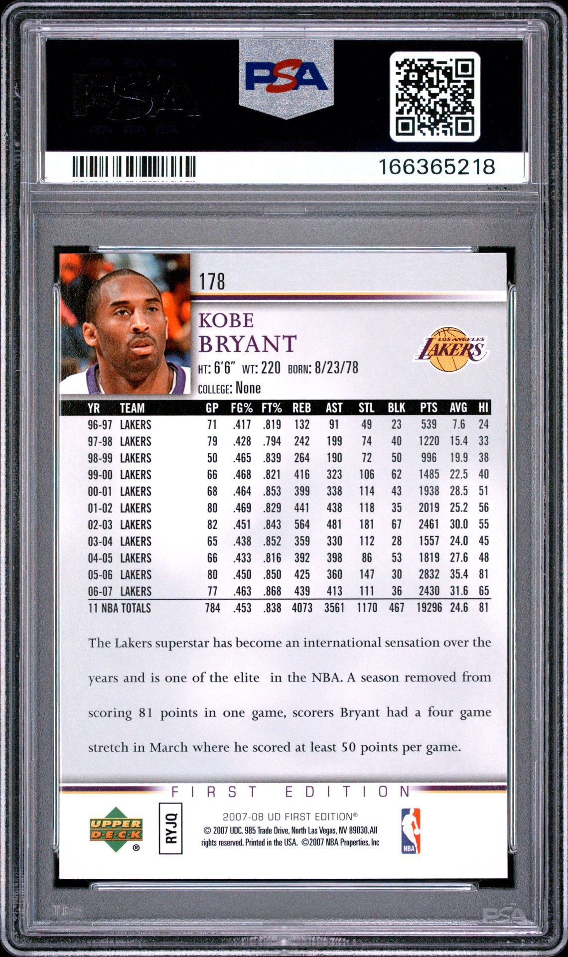 2007 Upper Deck First Edition Kobe Bryant #178 Nm 7 back