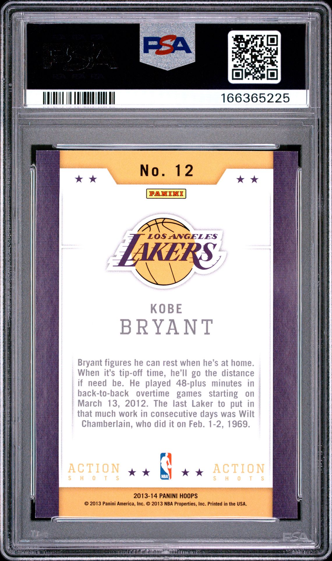 2013 Panini Hoops Action Shots Kobe Bryant #12 (Action Shots) Nm-Mt 8 back