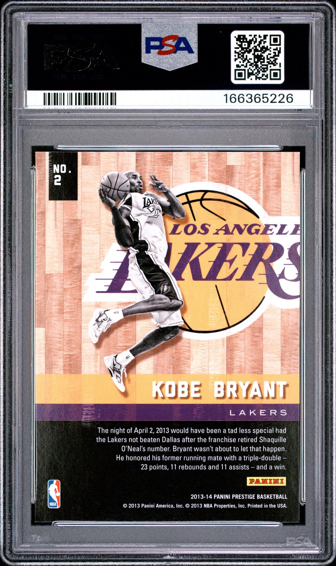 2013 Panini Prestige Hardcourt Heroes Kobe Bryant #2 (Hardcourt Heroes) Nm-Mt 8 back