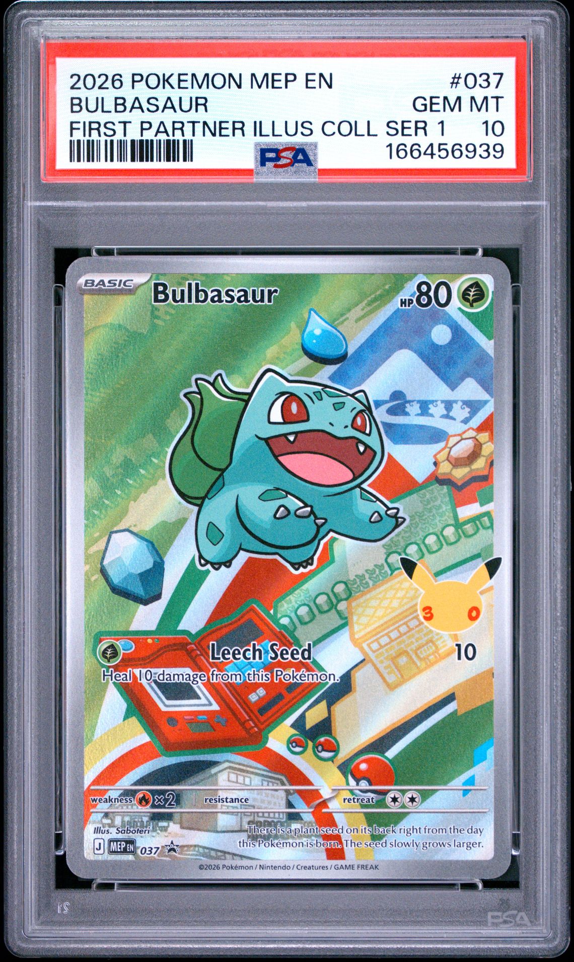 2026 Pokemon Mep En-Me Black Star Promo Bulbasaur #037 (First Partner Illus Coll Ser 1) Gem Mt 10 front view - PSA graded GEM MT 10