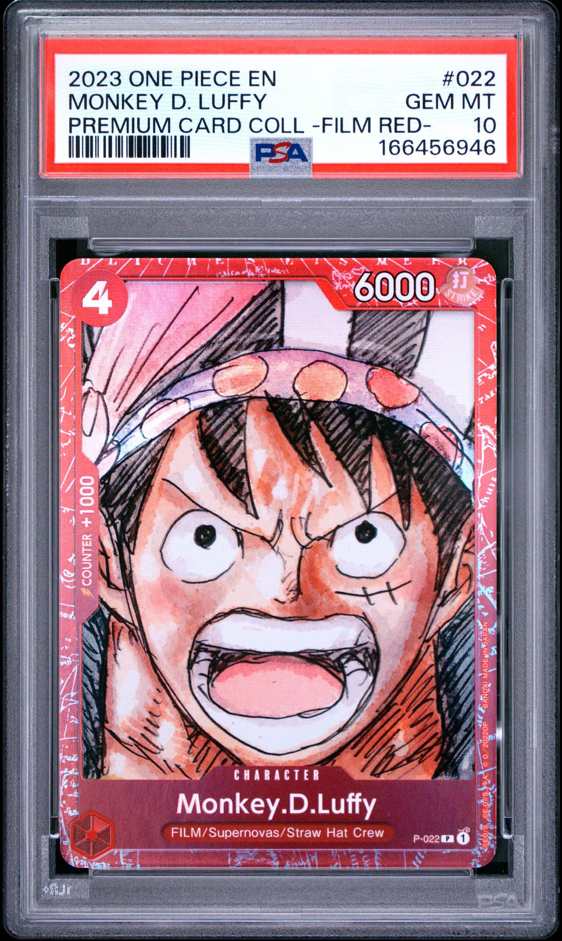 2023 One Piece Premium Card Collection -One Piece Film Red- Monkey D. Luffy #022 Gem Mt 10 front view - PSA graded GEM MT 10