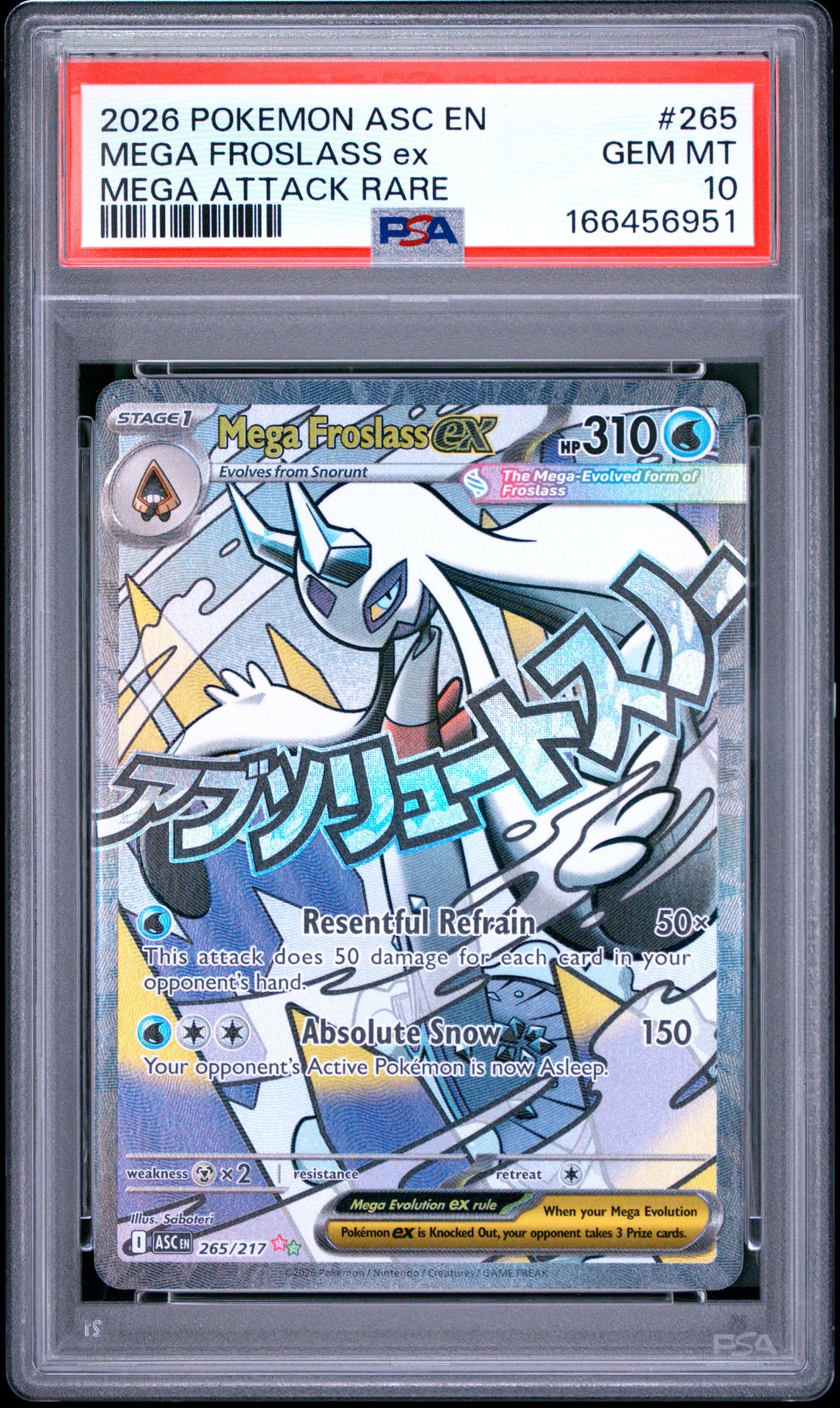 2026 Pokemon Asc En-Ascended Heroes Mega Froslass Ex #265 (Mega Attack Rare) Gem Mt 10 front view - PSA graded GEM MT 10