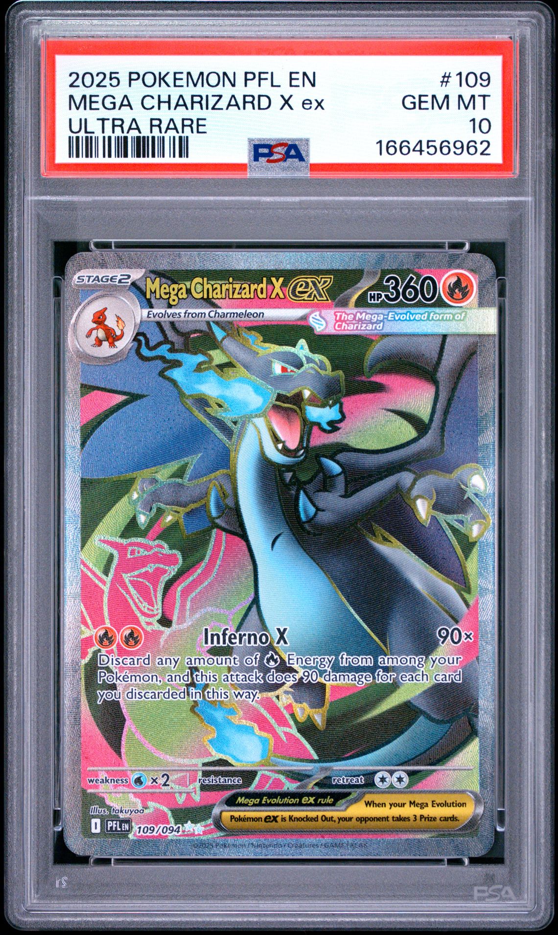 2025 Pokemon Pfl En-Phantasmal Flames Mega Charizard X Ex #109 (Ultra Rare) Gem Mt 10 front view - PSA graded GEM MT 10