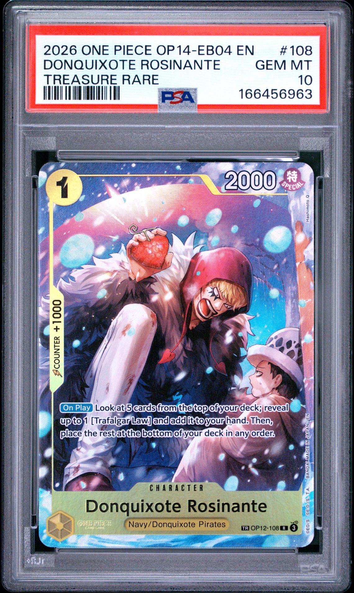 2026 One Piece Op14-Eb04-The Azure Sea's Seven Donquixote Rosinante #108 (Treasure Rare) Gem Mt 10 front