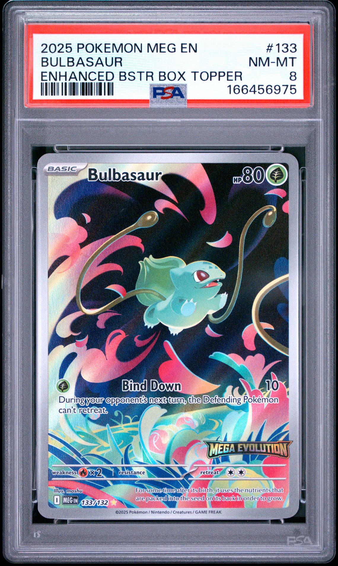 2025 Pokemon Meg En-Mega Evolution Bulbasaur #133 (Enhanced Bstr Box Topper) Nm-Mt 8 front