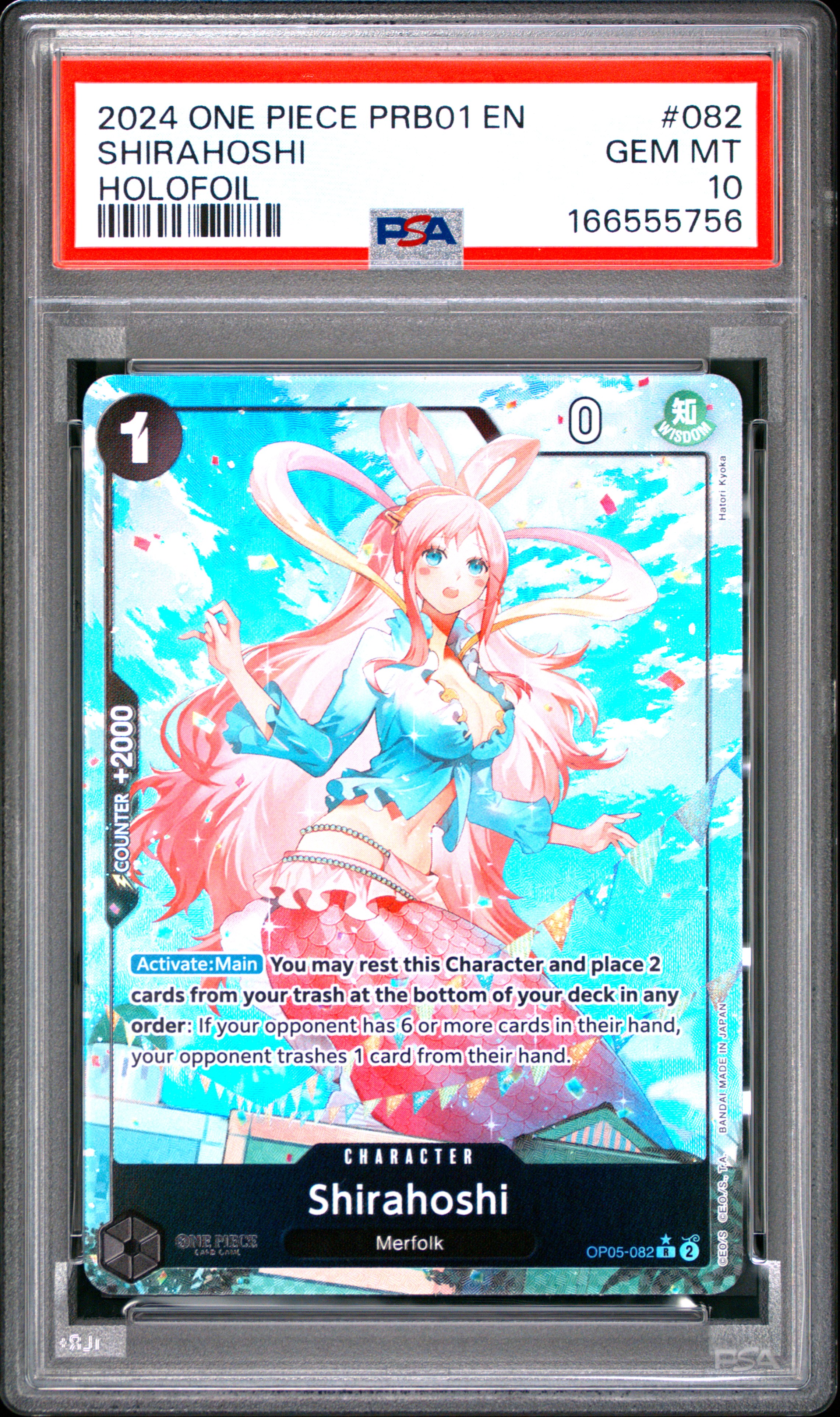 2024 #082 Shirahoshi PSA 10 One Piece PRB01-Premium Booster -One Piece Card the Best-