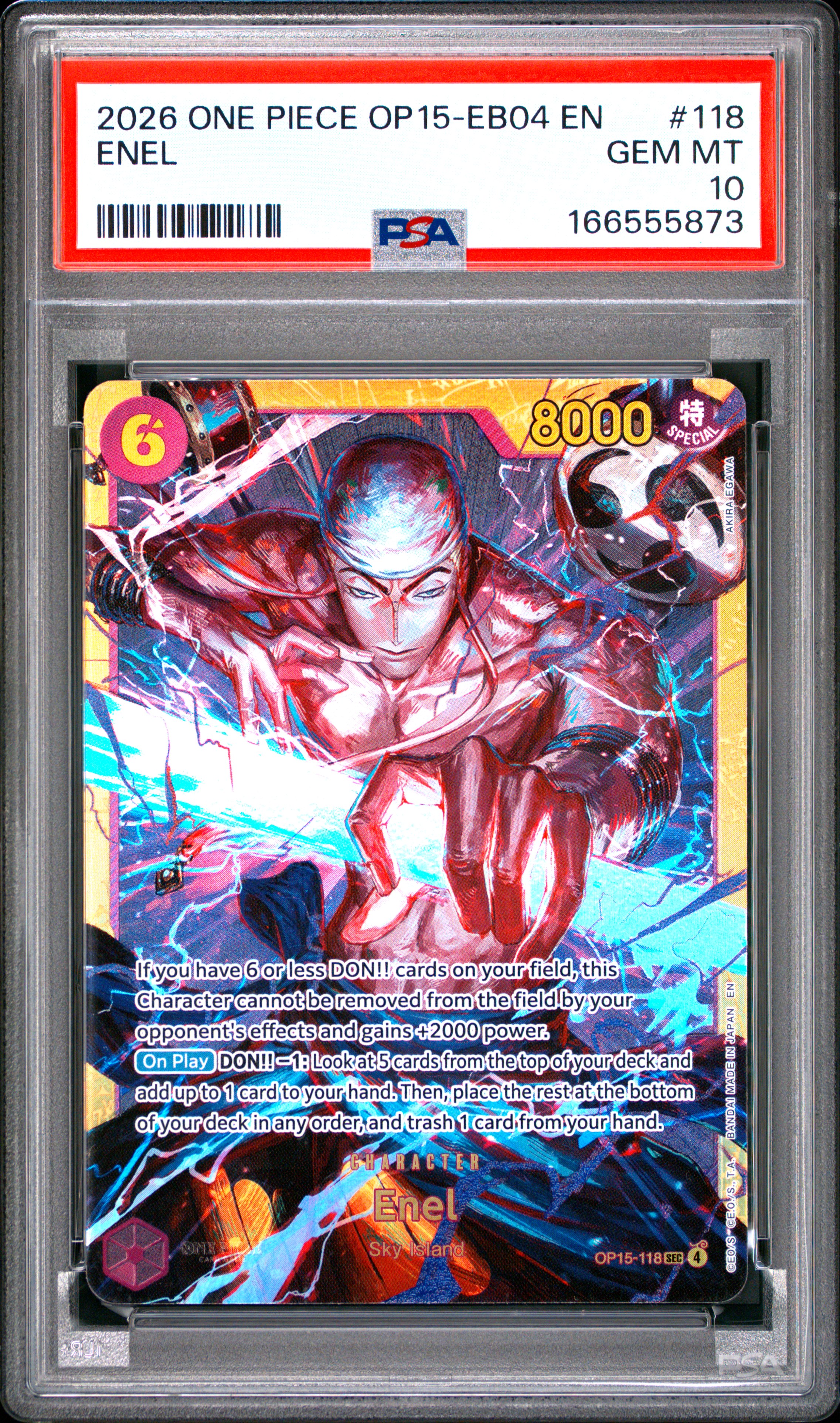 2026 #118 Enel PSA 10 One Piece OP15-EB04-Adventure on Kami's Island