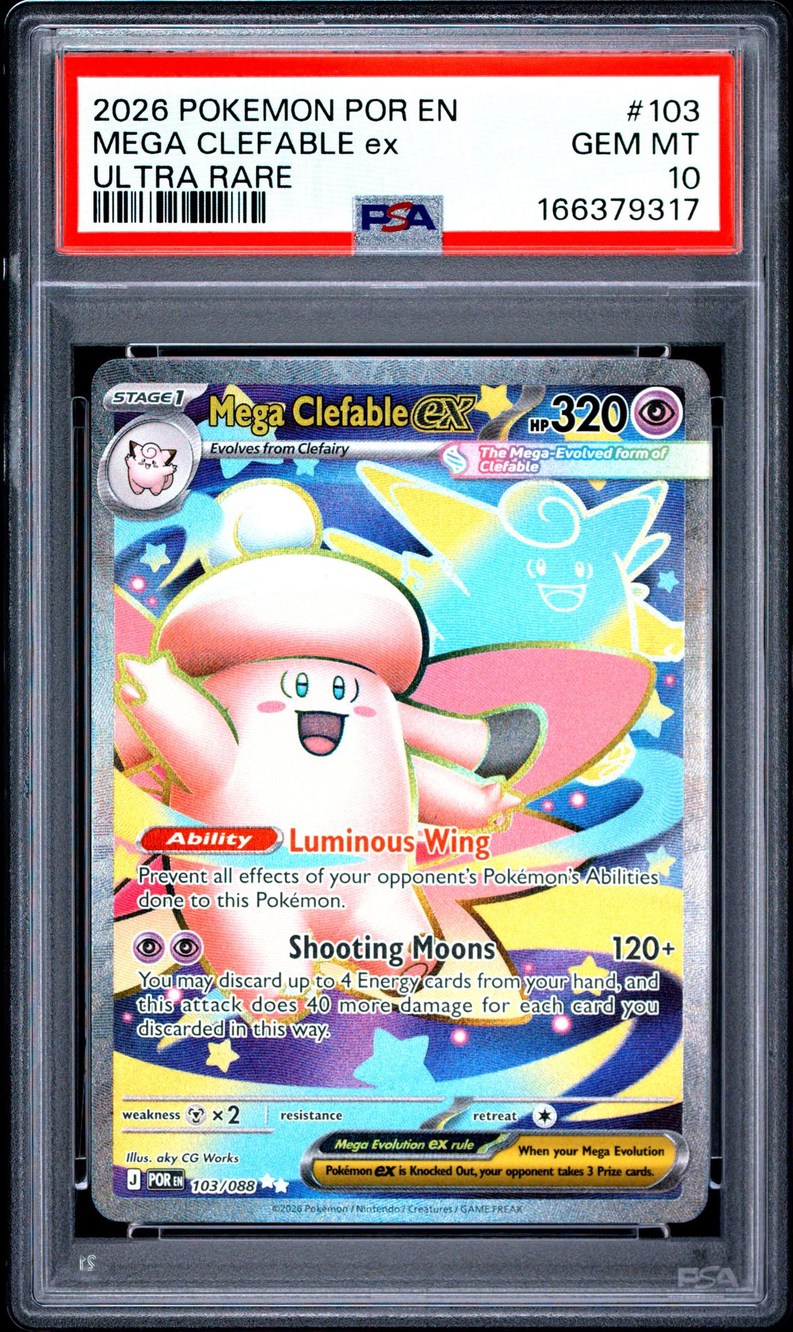 2026 Pokemon Por En-Perfect Order Mega Clefable Ex #103 (Ultra Rare) Gem Mt 10 front view - PSA graded GEM MT 10