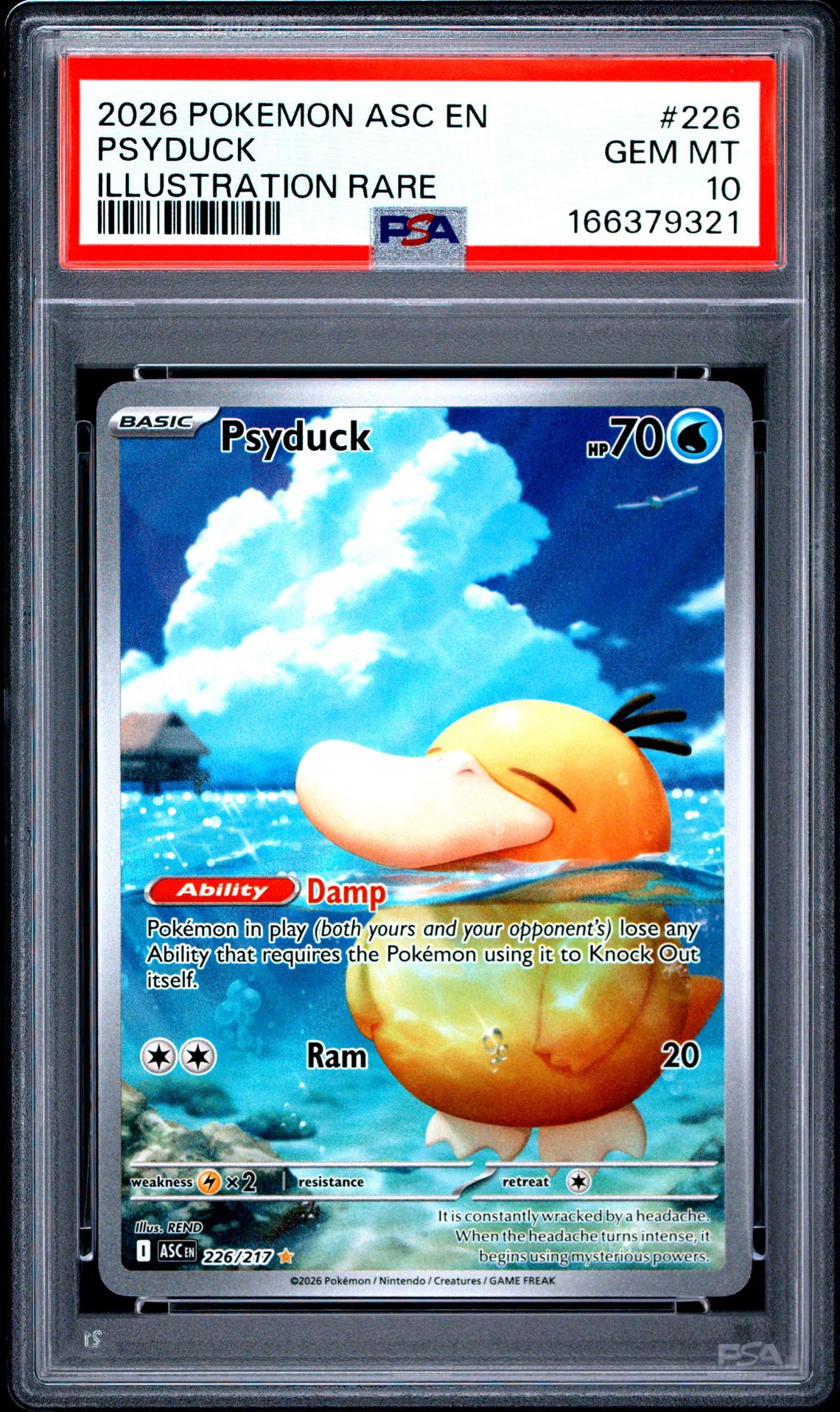 2026 Pokemon Asc En-Ascended Heroes Psyduck #226 (Illustration Rare) Gem Mt 10 front view - PSA graded GEM MT 10