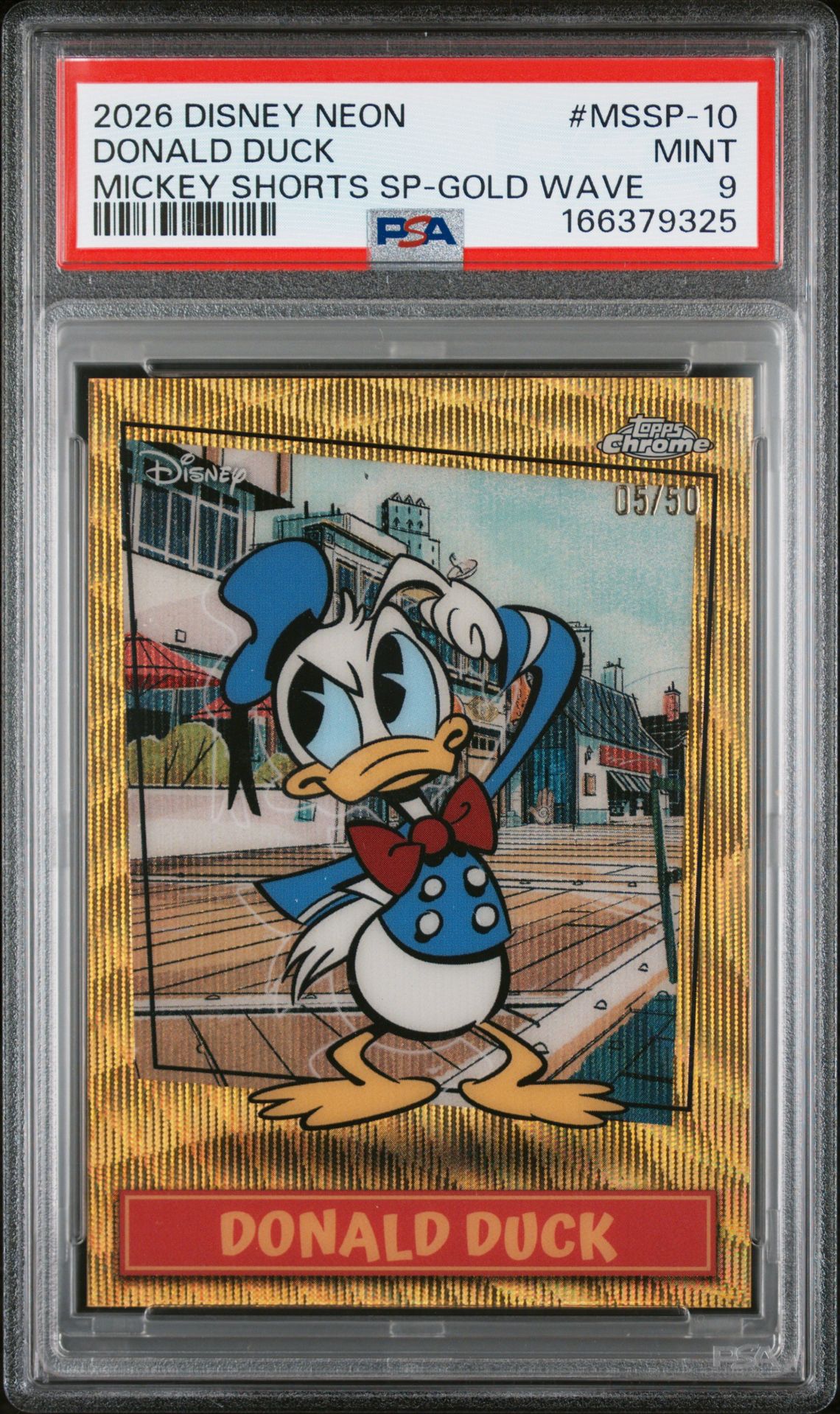 2026 Topps Disney Neon Mickey Shorts Short Prints Donald Duck #Mssp-10 (Mickey Shorts Sp-Gold Wave) Mint 9 front