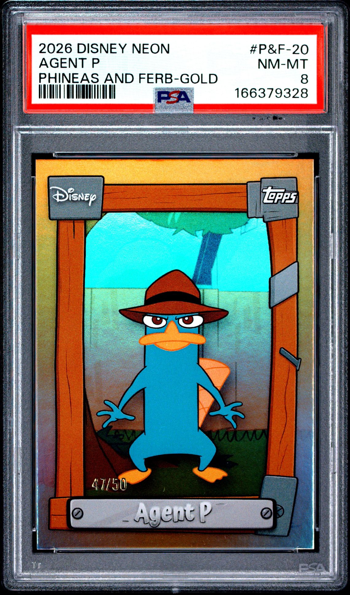 2026 Topps Disney Neon Phineas And Ferb Agent P #P&F-20 (Phineas And Ferb-Gold) Nm-Mt 8 front