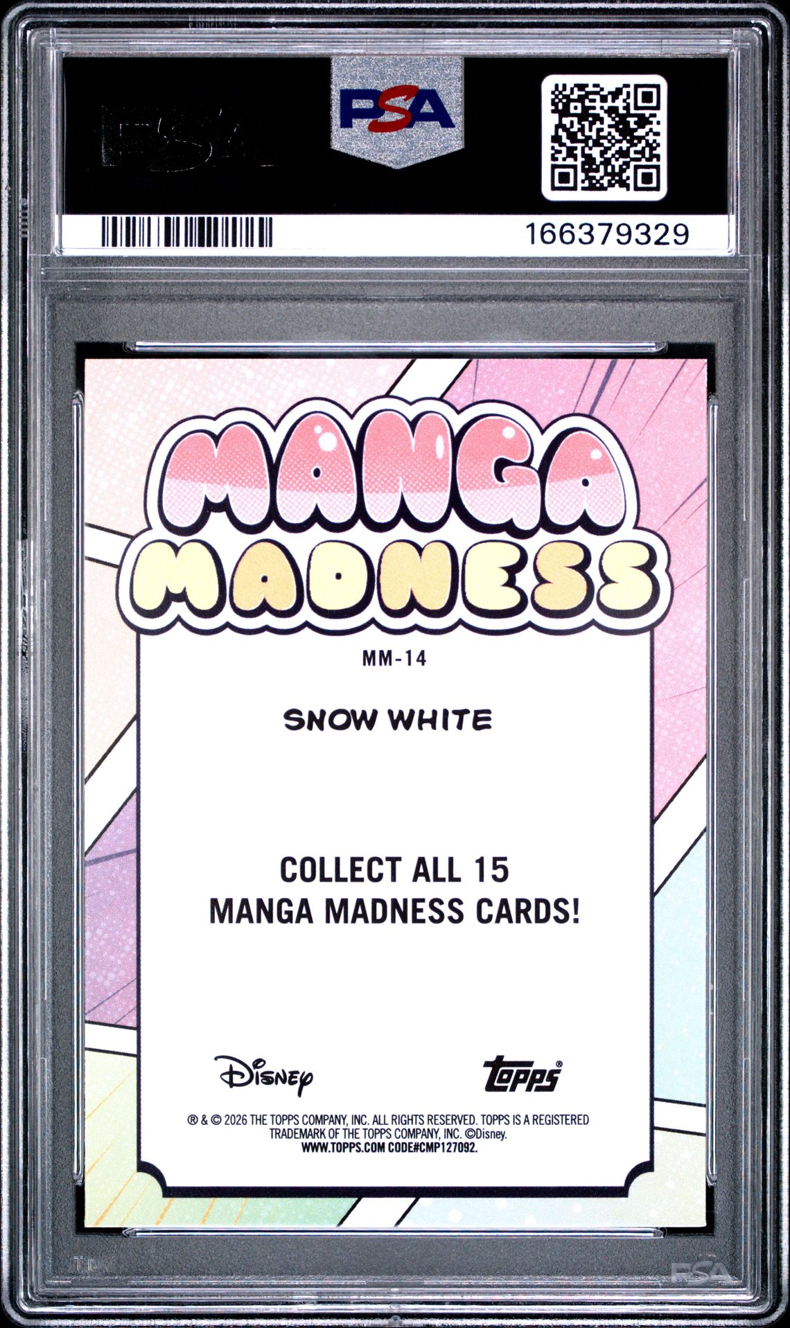 2026 Topps Disney Neon Manga Madness Snow White #Mm-14 (Manga Madness-Gold) Gem Mt 10 back view - PSA certificate #166379329