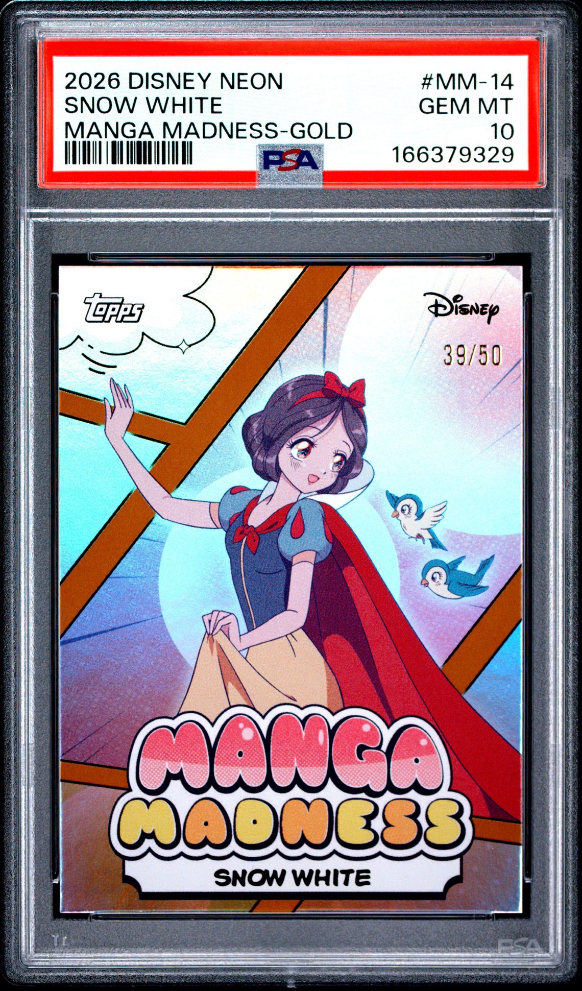 2026 Topps Disney Neon Manga Madness Snow White #Mm-14 (Manga Madness-Gold) Gem Mt 10 front view - PSA graded GEM MT 10