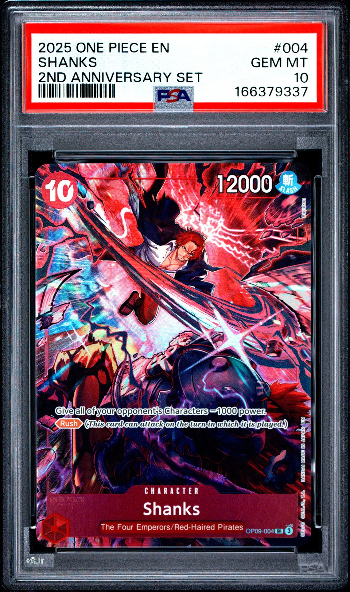 2025 One Piece English Version 2Nd Anniversary Set Shanks #004 Gem Mt 10 front view - PSA graded GEM MT 10