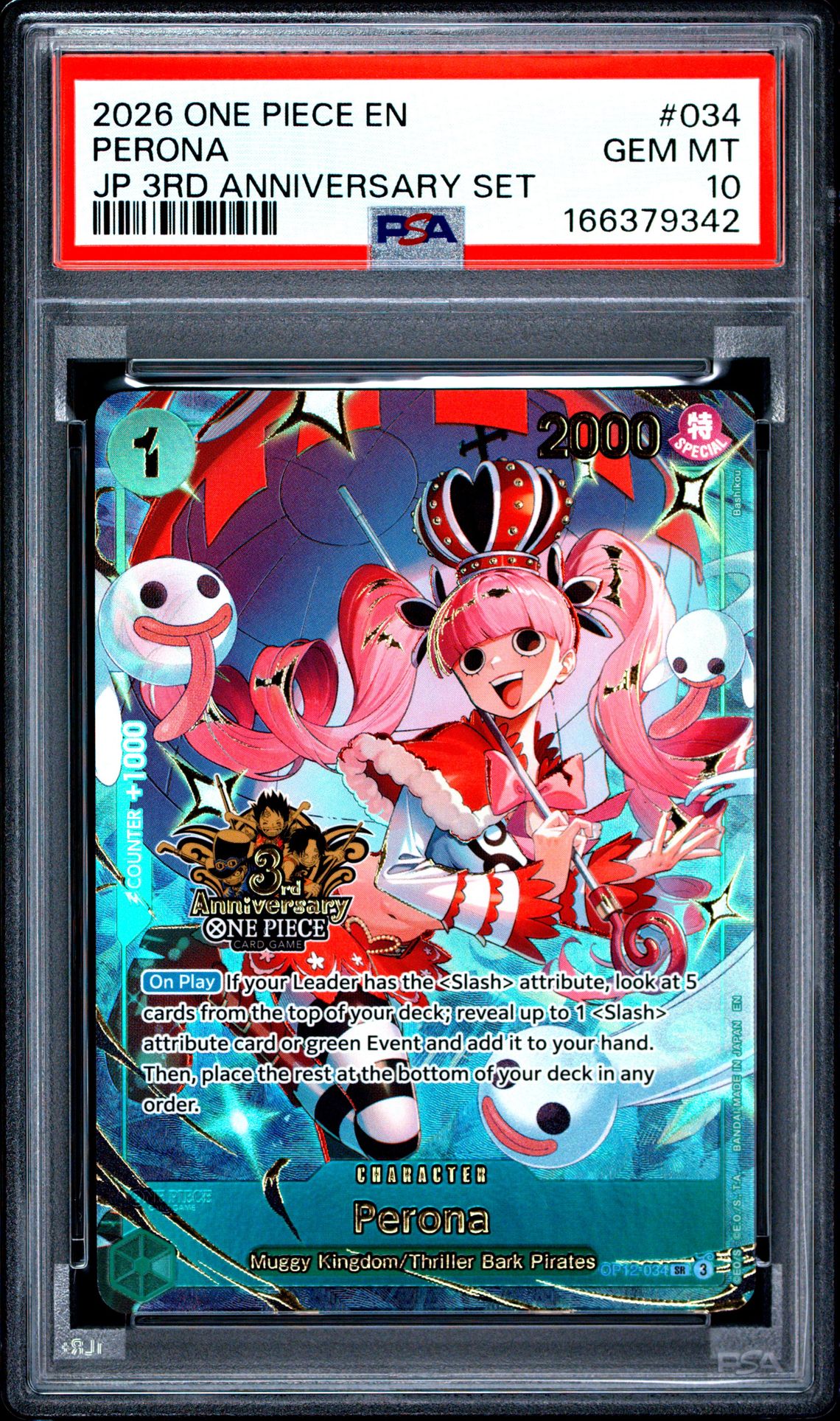 2026 One Piece Japanese 3Rd Anniversary Set Perona #034 Gem Mt 10 front view - PSA graded GEM MT 10