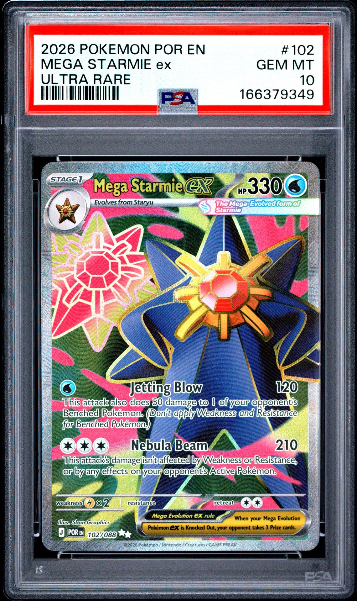 2026 Pokemon Por En-Perfect Order Mega Starmie Ex #102 (Ultra Rare) Gem Mt 10 front view - PSA graded GEM MT 10