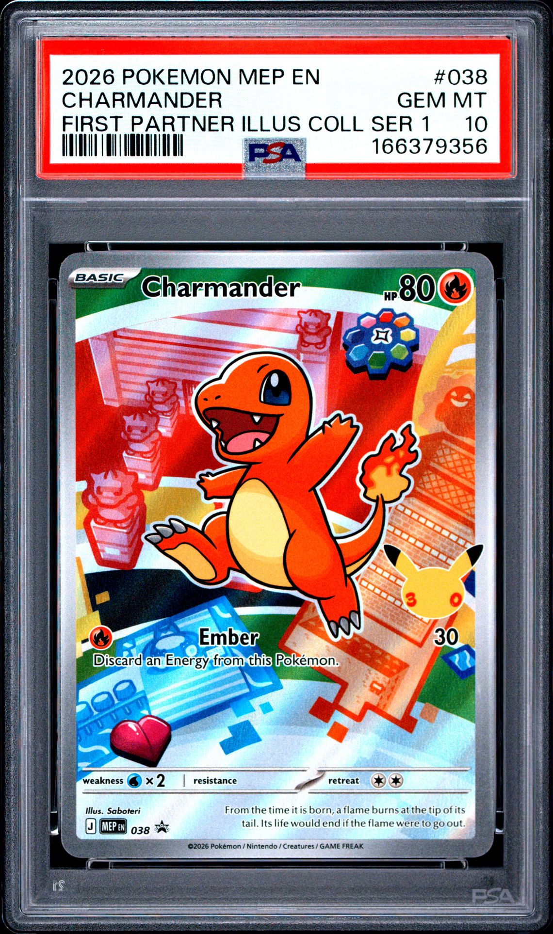 2026 Pokemon Mep En-Me Black Star Promo Charmander #038 (First Partner Illus Coll Ser 1) Gem Mt 10 front view - PSA graded GEM MT 10