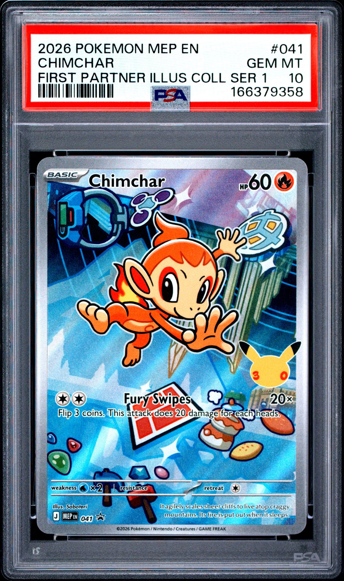 2026 Pokemon Mep En-Me Black Star Promo Chimchar #041 (First Partner Illus Coll Ser 1) Gem Mt 10 front view - PSA graded GEM MT 10