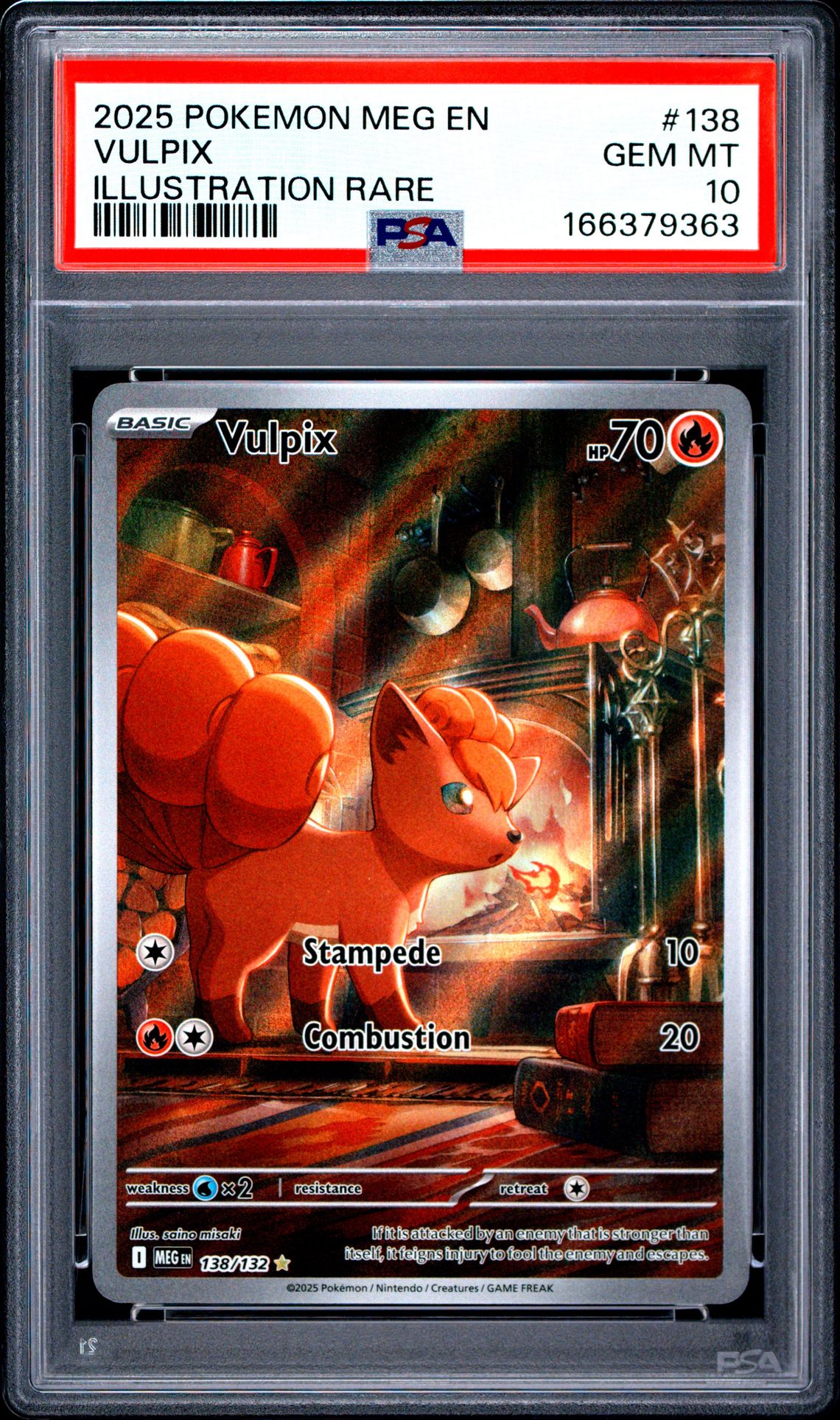 2025 Pokemon Meg En-Mega Evolution Vulpix #138 (Illustration Rare) Gem Mt 10 front view - PSA graded GEM MT 10