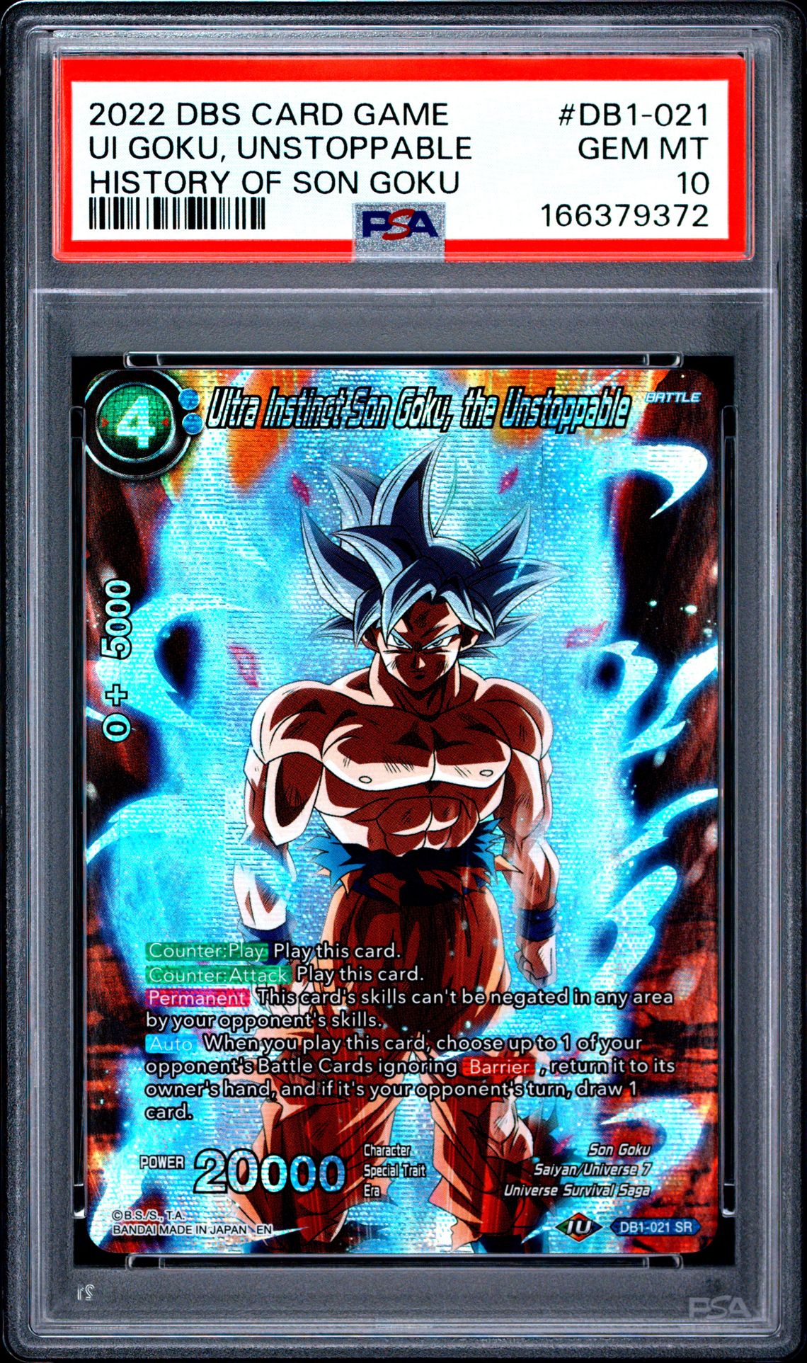 2022 Dragon Ball Super Card Game Theme Selection History Of Son Goku Ui Goku, Unstoppable #Db1-021 (History Of Son Goku) Gem Mt 10 front view - PSA graded GEM MT 10