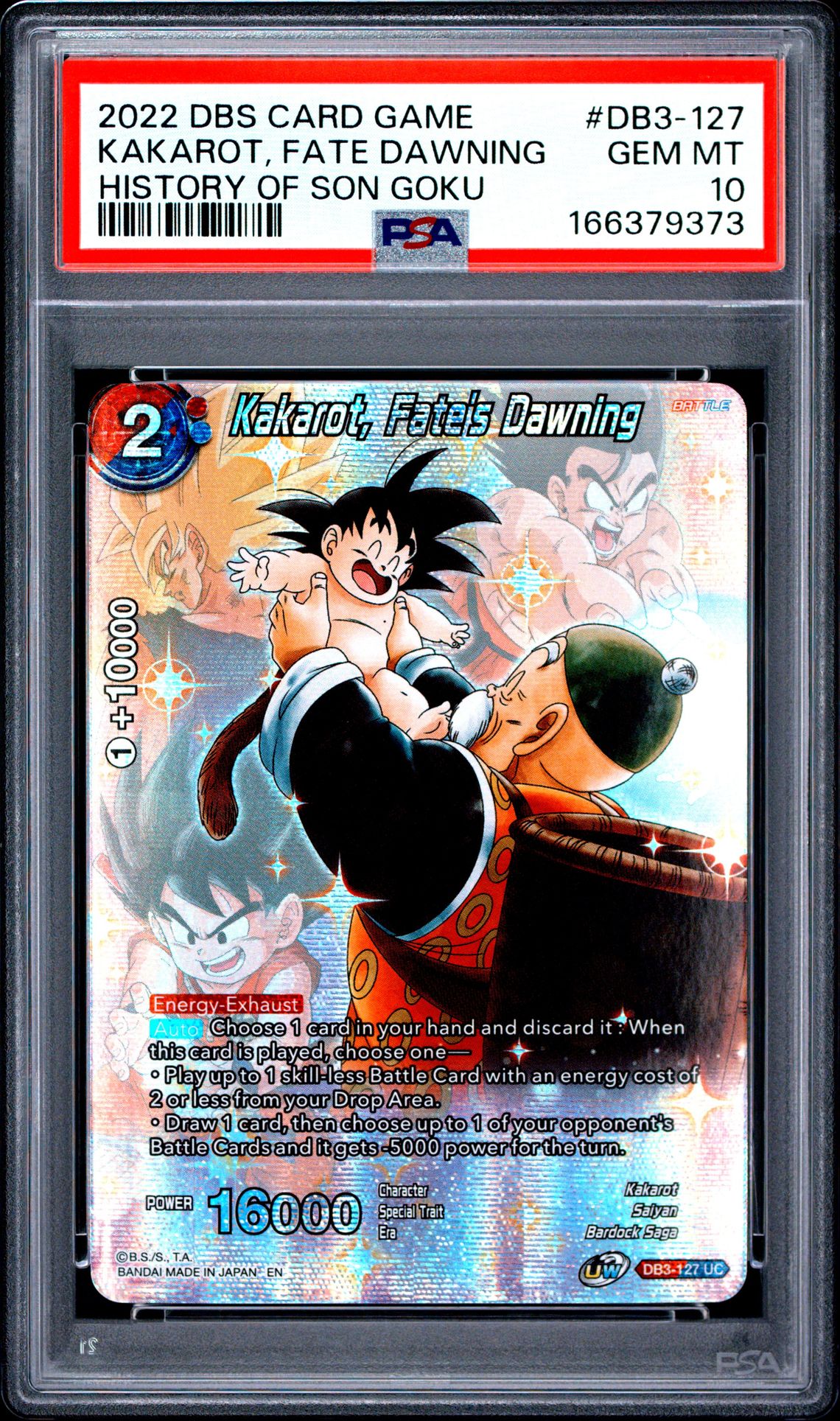 2022 Dragon Ball Super Card Game Theme Selection History Of Son Goku Kakarot, Fate Dawning #Db3-127 (History Of Son Goku) Gem Mt 10 front view - PSA graded GEM MT 10