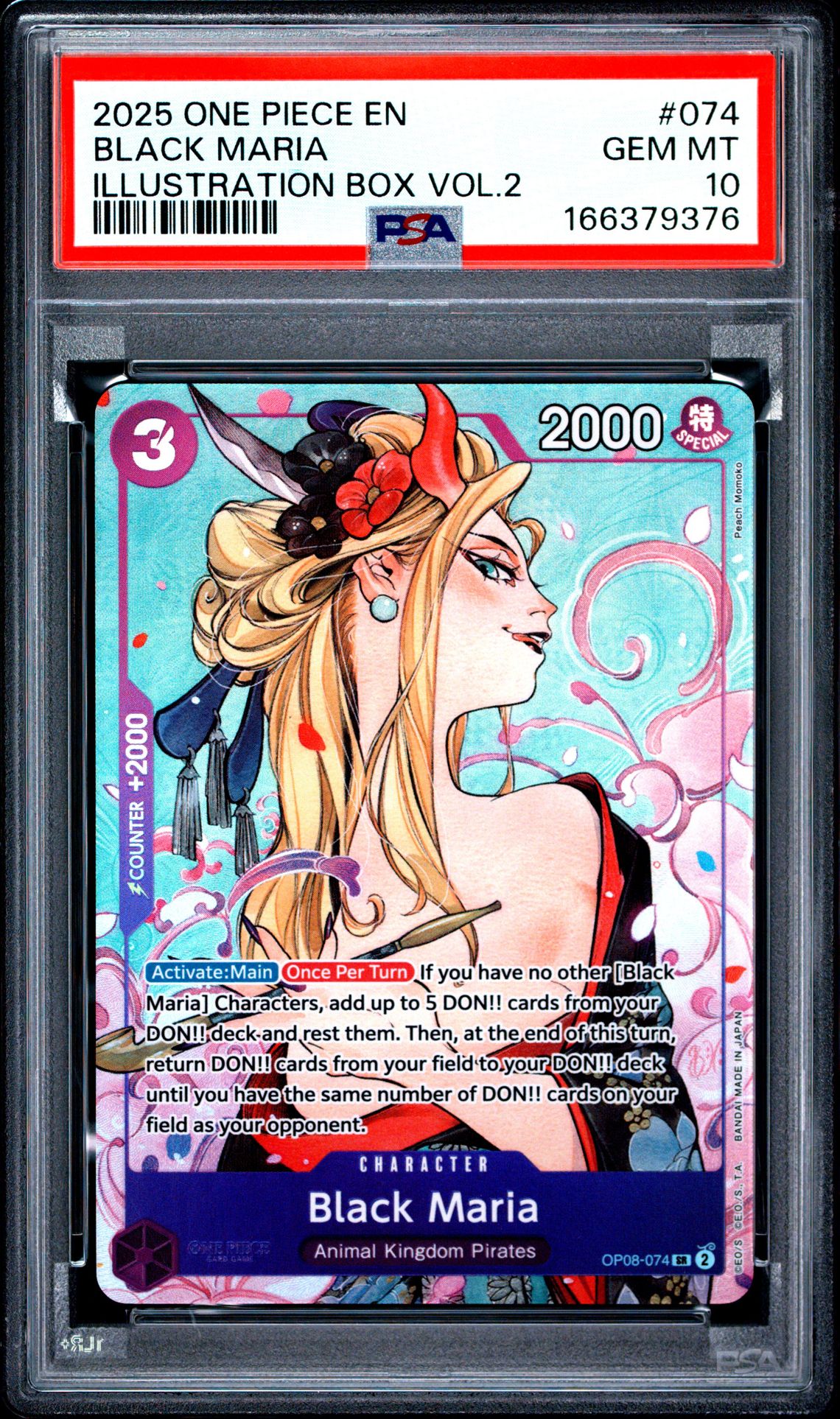2025 ONE PIECE PROMOS BLACK MARIA ILLUSTRATION BOX VOL.2 074 GEM MT 10 front