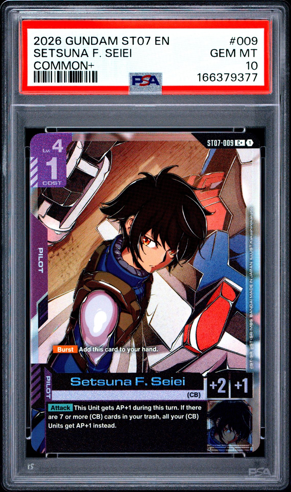2026 Gundam St07-Celestial Drive Setsuna F. Seiei #009 (Common+) Gem Mt 10 front view - PSA graded GEM MT 10