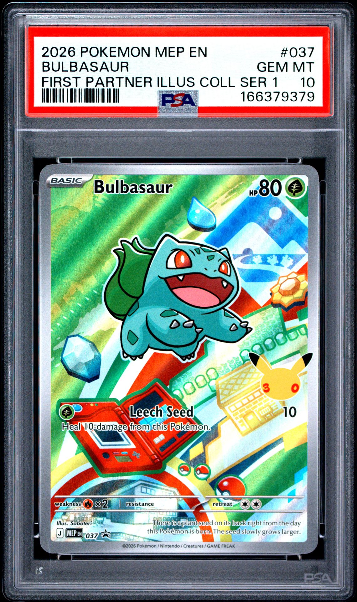 2026 Pokemon Mep En-Me Black Star Promo Bulbasaur #037 (First Partner Illus Coll Ser 1) Gem Mt 10 front view - PSA graded GEM MT 10
