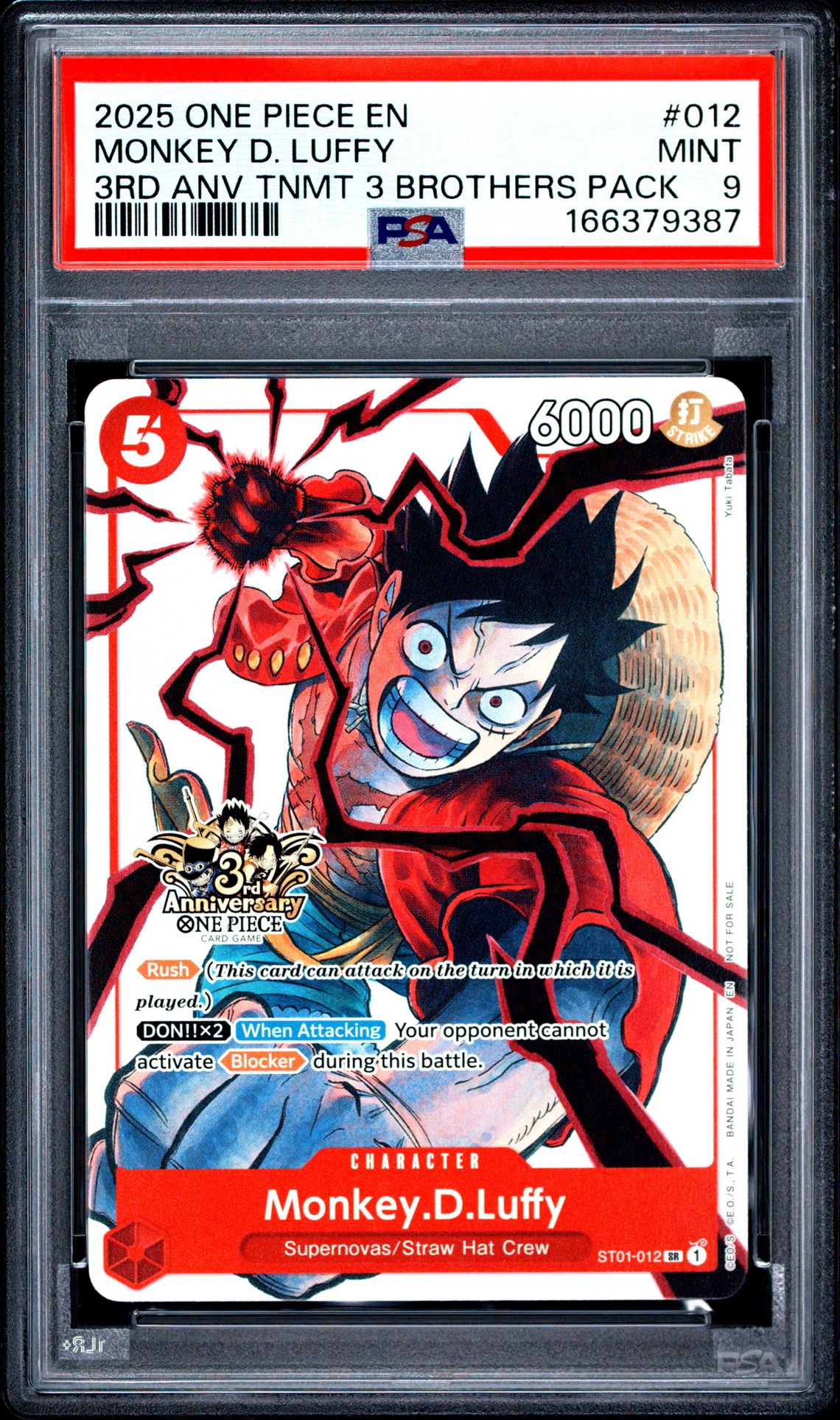 2025 One Piece 3Rd Anniversary Tournament 3 Brothers Pack Monkey D. Luffy #012 Mint 9 front