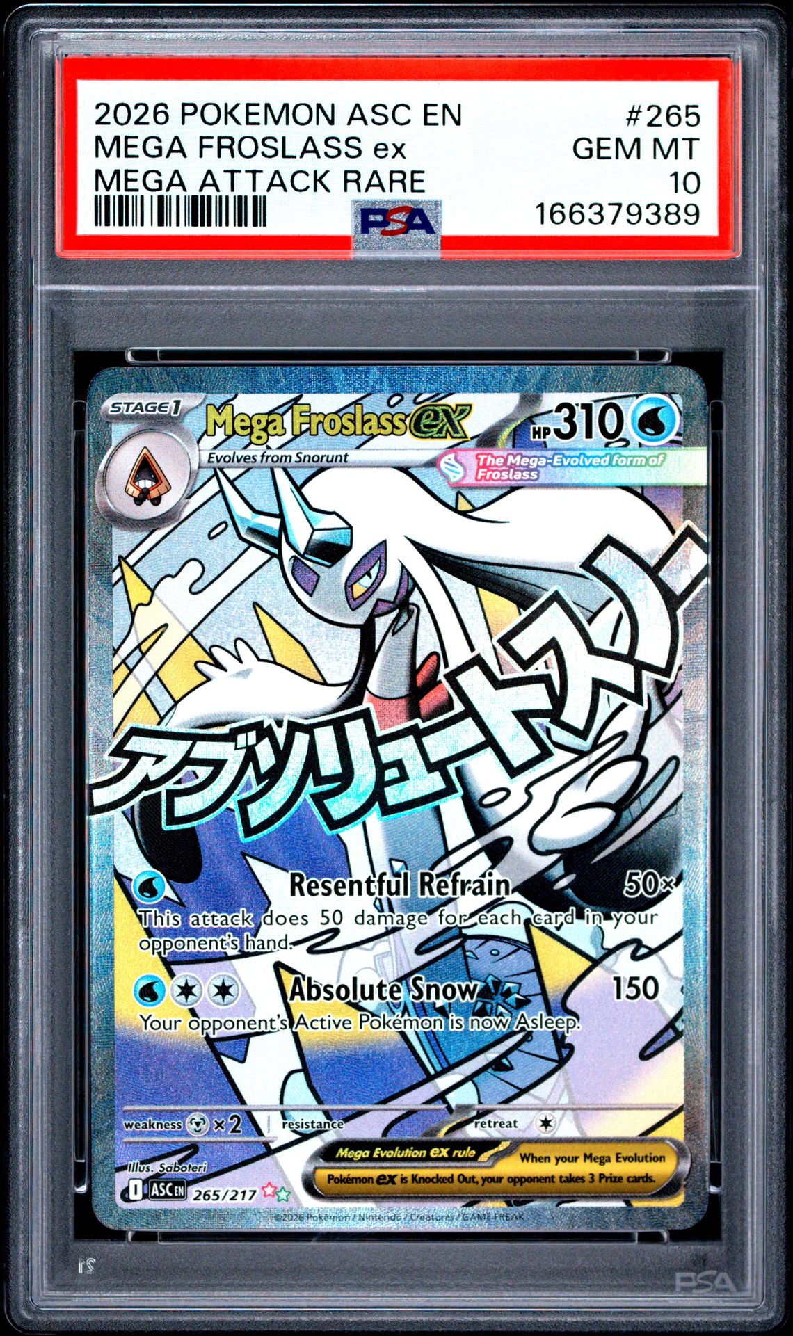 2026 Pokemon Asc En-Ascended Heroes Mega Froslass Ex #265 (Mega Attack Rare) Gem Mt 10 front view - PSA graded GEM MT 10