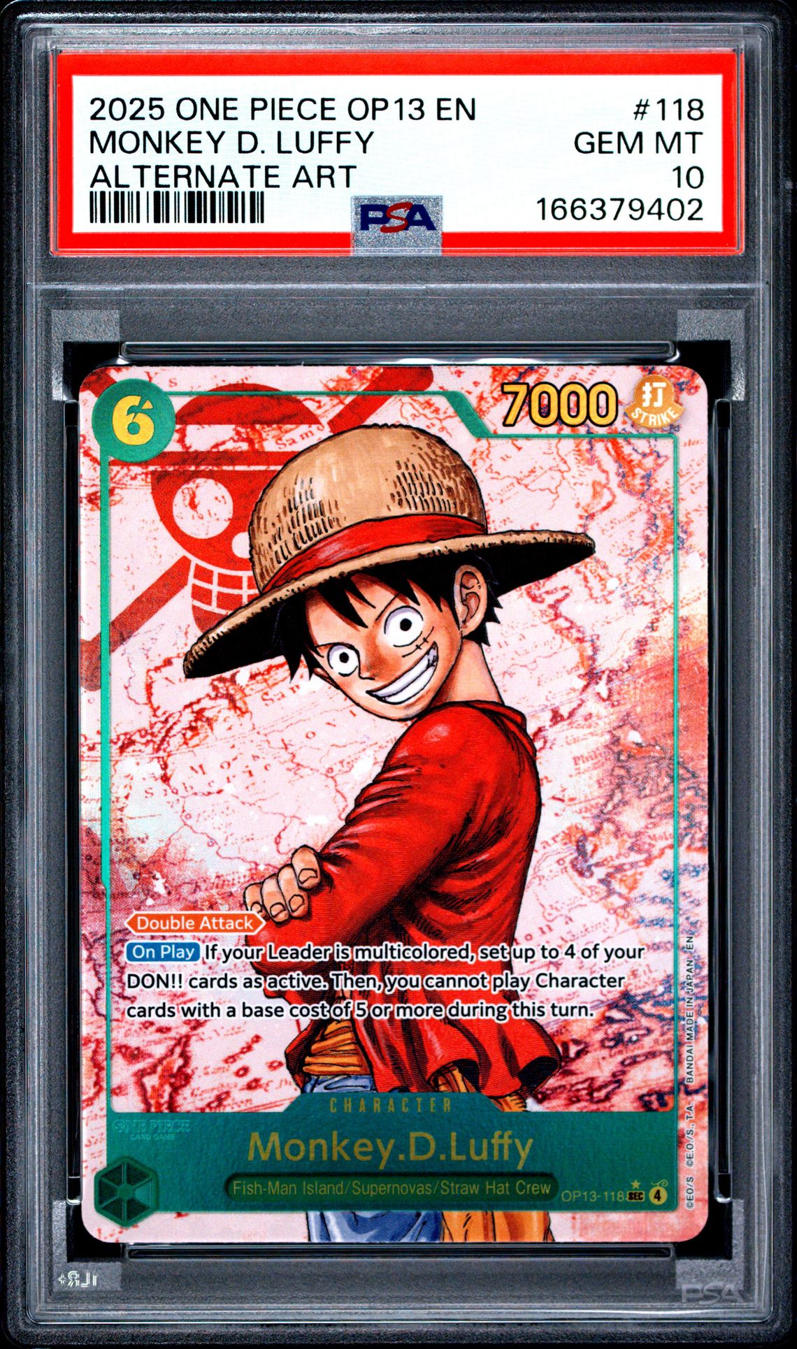 2025 One Piece Op13-Carrying On His Will Monkey D. Luffy #118 (Alternate Art) Gem Mt 10 front