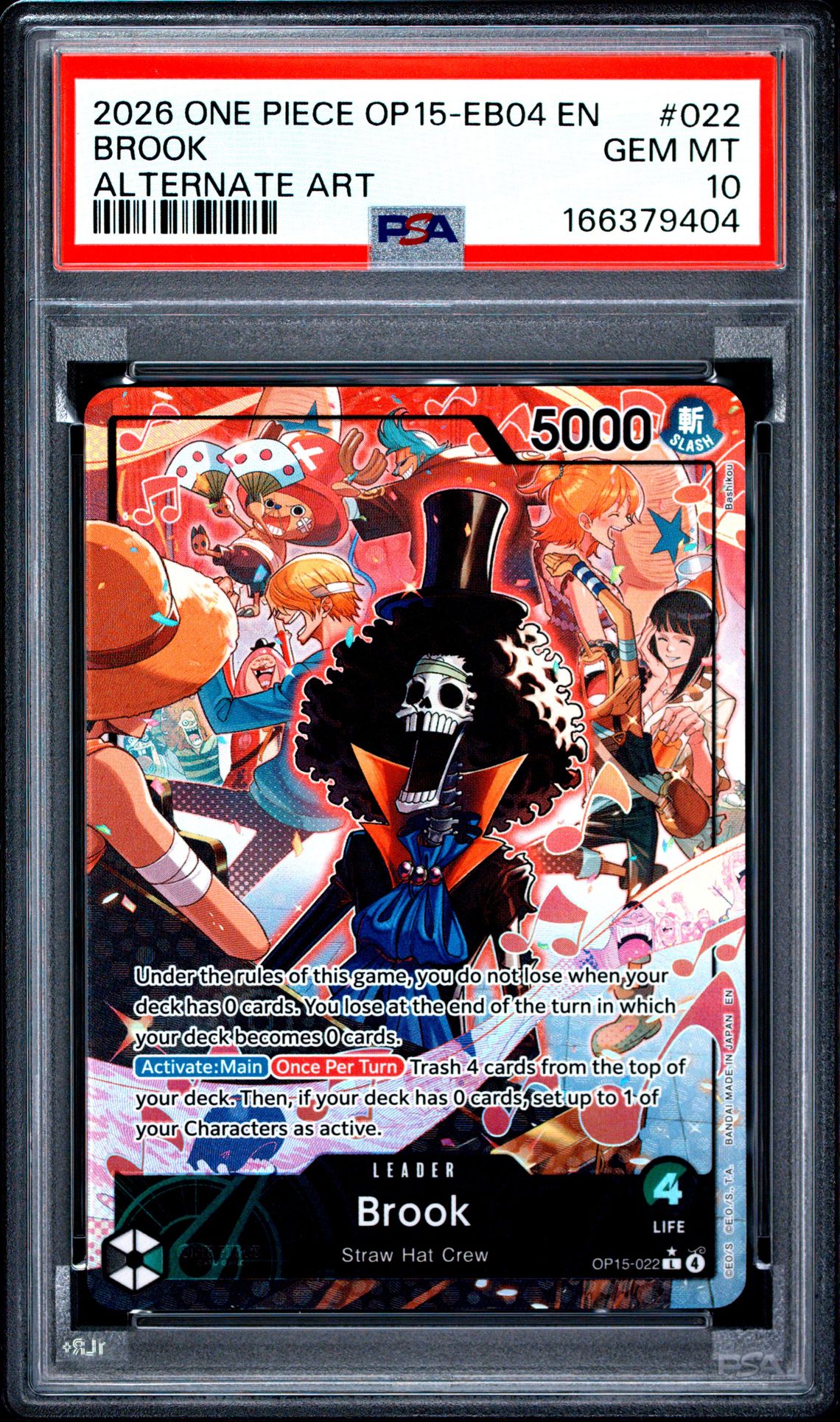 2026 One Piece Op15-Eb04-Adventure On Kami's Island Brook #022 (Alternate Art) Gem Mt 10 front view - PSA graded GEM MT 10