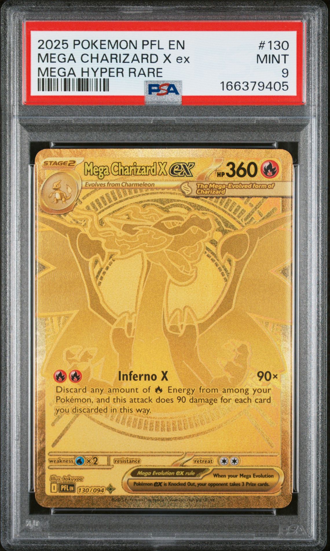 2025 Pokemon Pfl En-Phantasmal Flames Mega Charizard X Ex #130 (Mega Hyper Rare) Mint 9 front