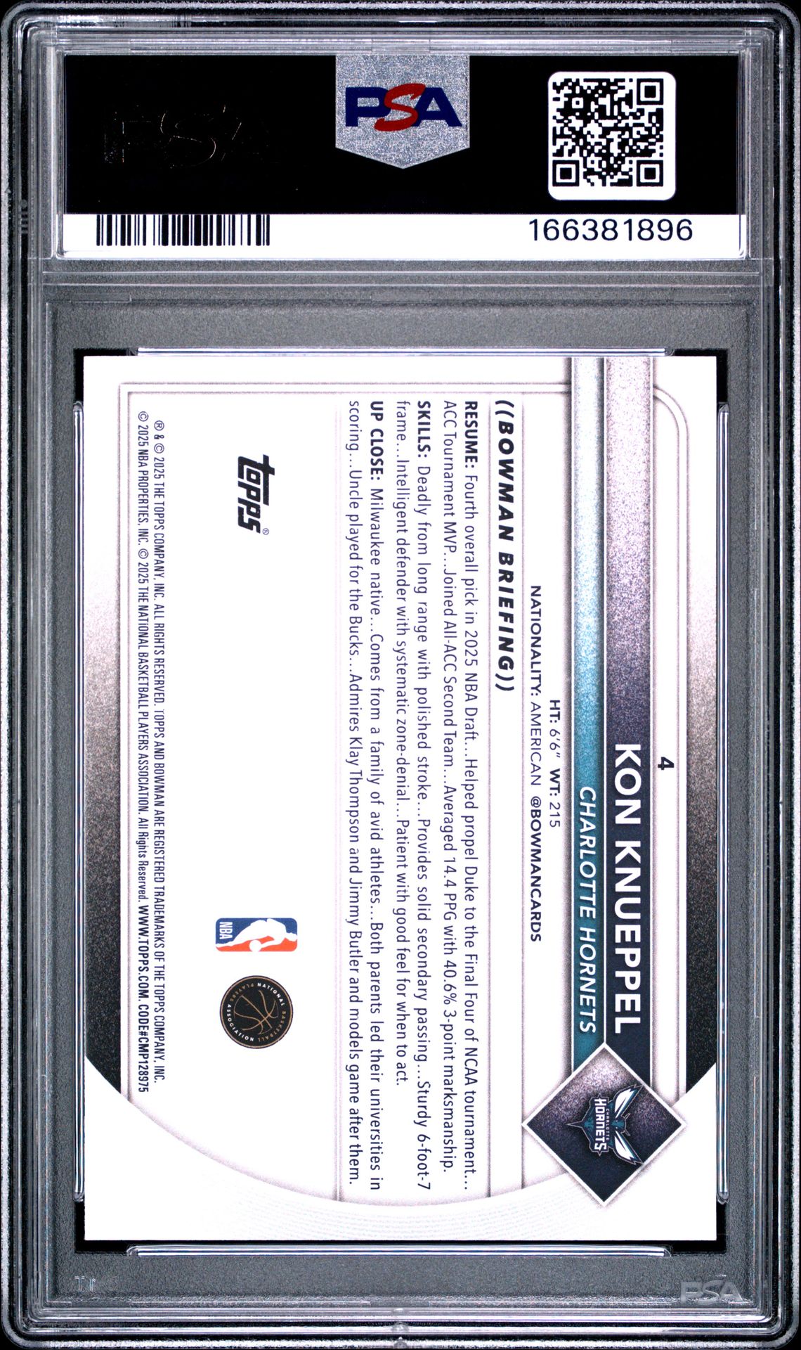 2025 Bowman Kon Knueppel #4 Mint 9 back