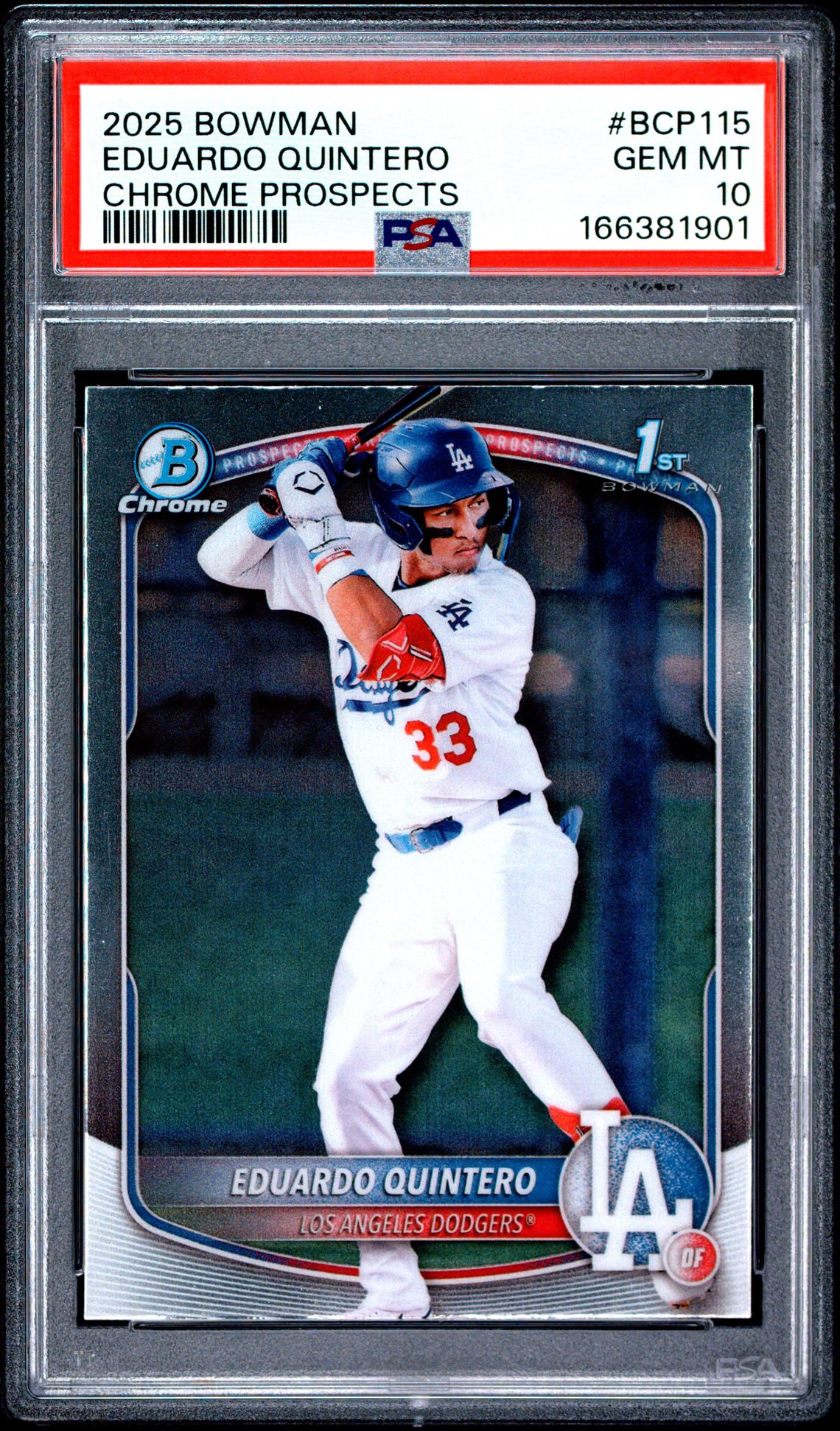 2025 Bowman Chrome Prospects Eduardo Quintero #Bcp115 Gem Mt 10 front view - PSA graded GEM MT 10