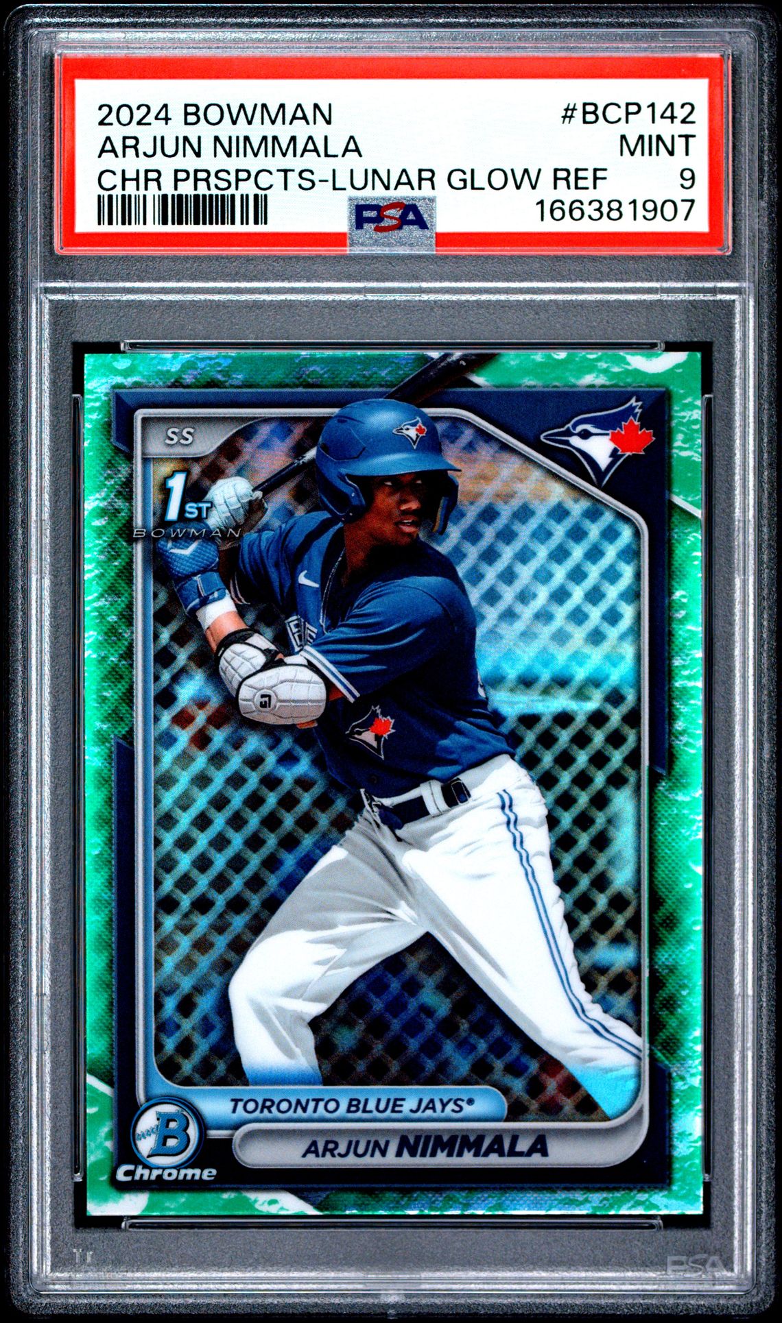 2024 Bowman Chrome Prospects Arjun Nimmala #Bcp142 (Chr Prspcts-Lunar Glow Ref) Mint 9 front