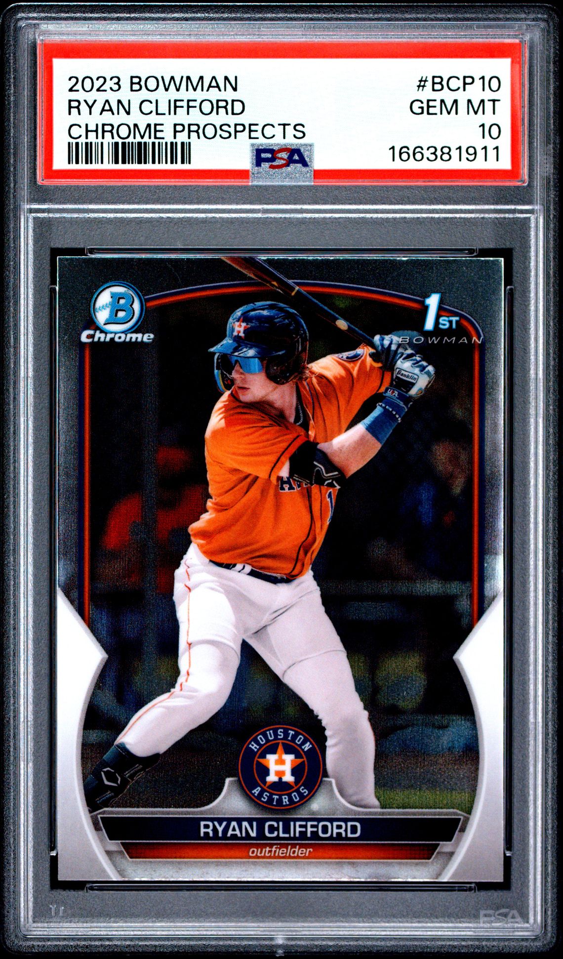 2023 Bowman Chrome Prospects Ryan Clifford #Bcp10 (Chrome Prospects) Gem Mt 10 front view - PSA graded GEM MT 10