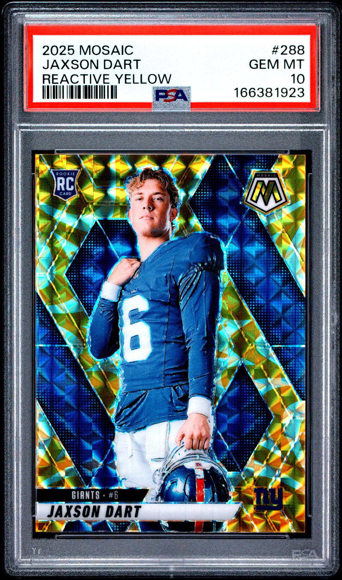 2025 Panini Mosaic Jaxson Dart #288 (Reactive Yellow) Gem Mt 10 front