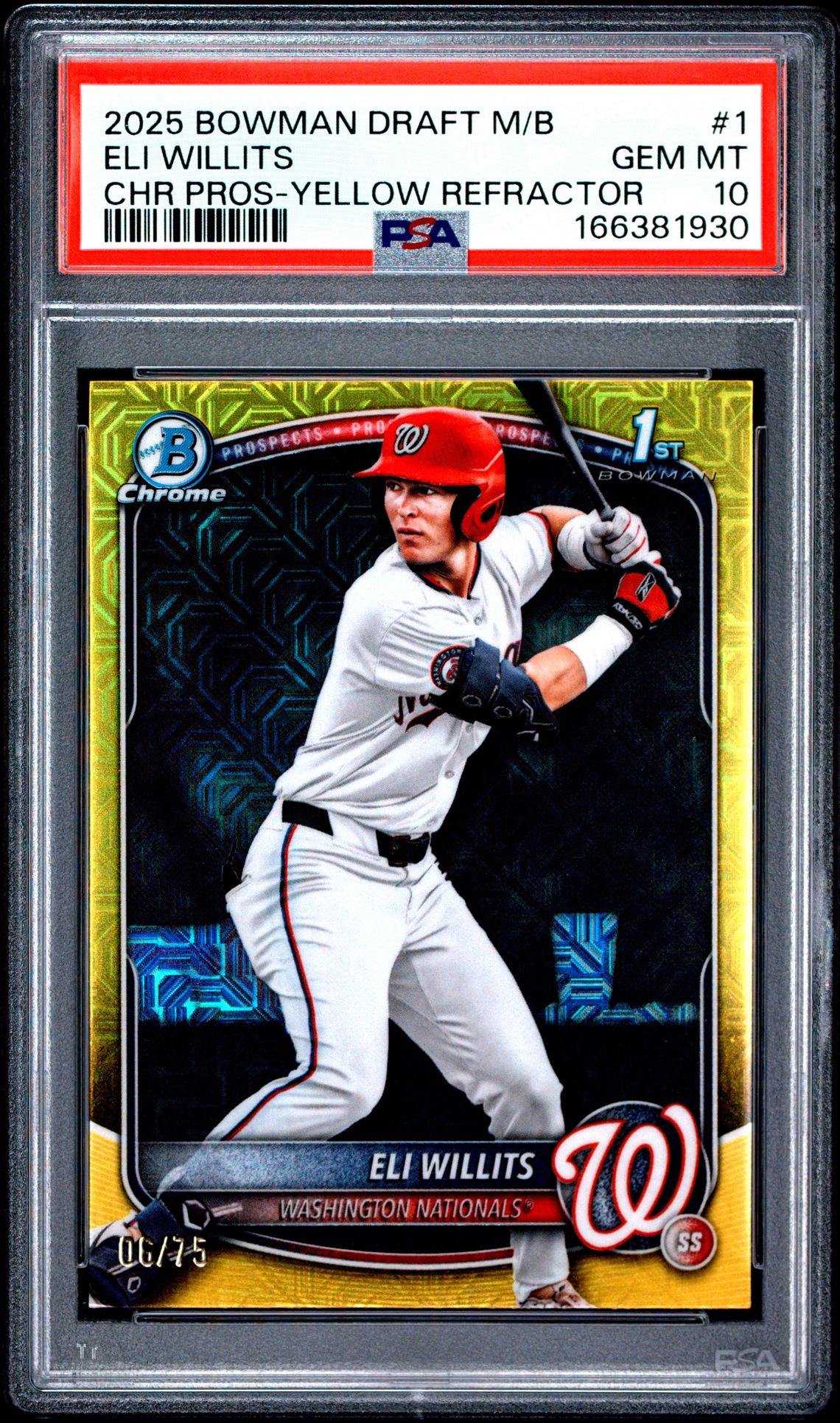 2025 Bowman Draft Mega Box Chrome Prospects Eli Willits #1 (Chr Pros-Yellow Refractor) Gem Mt 10 front