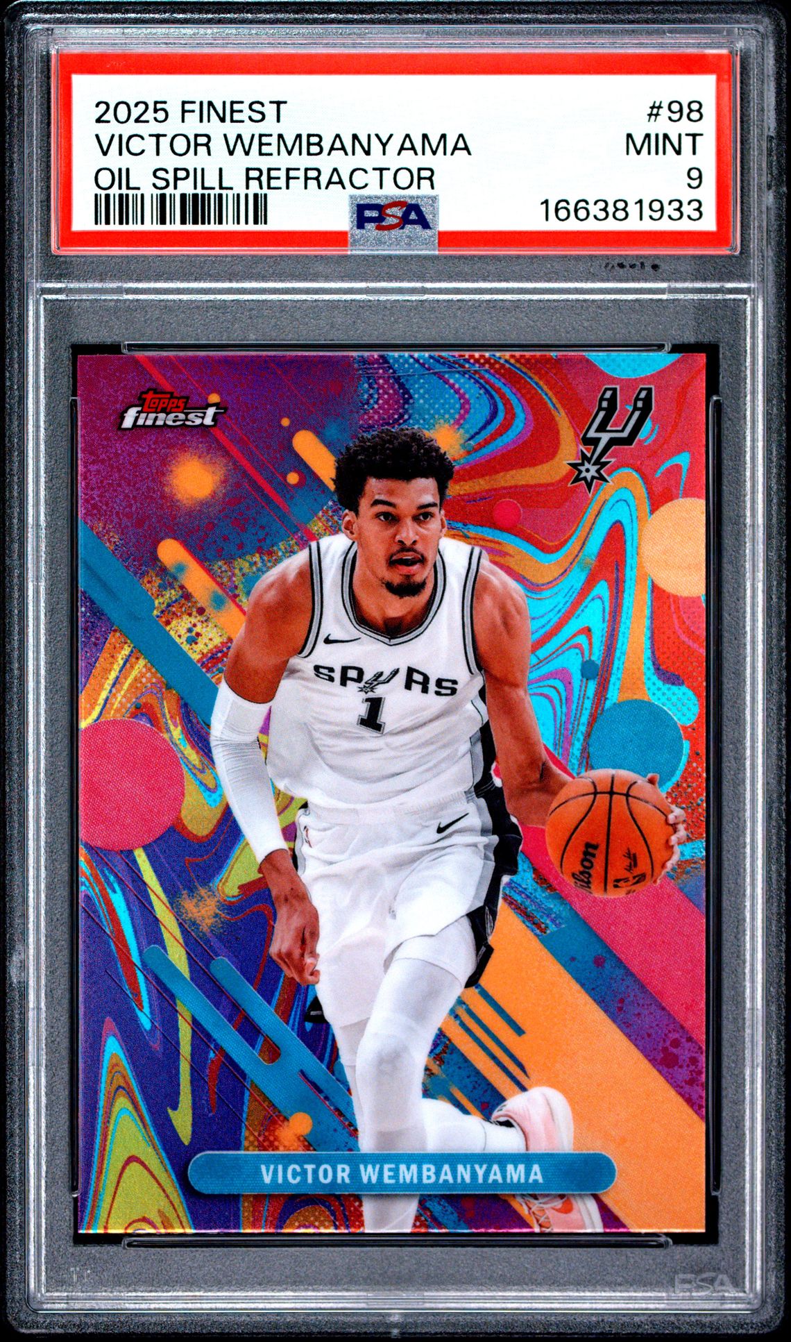 2025 Topps Finest Victor Wembanyama #98 (Oil Spill Refractor) Mint 9 front
