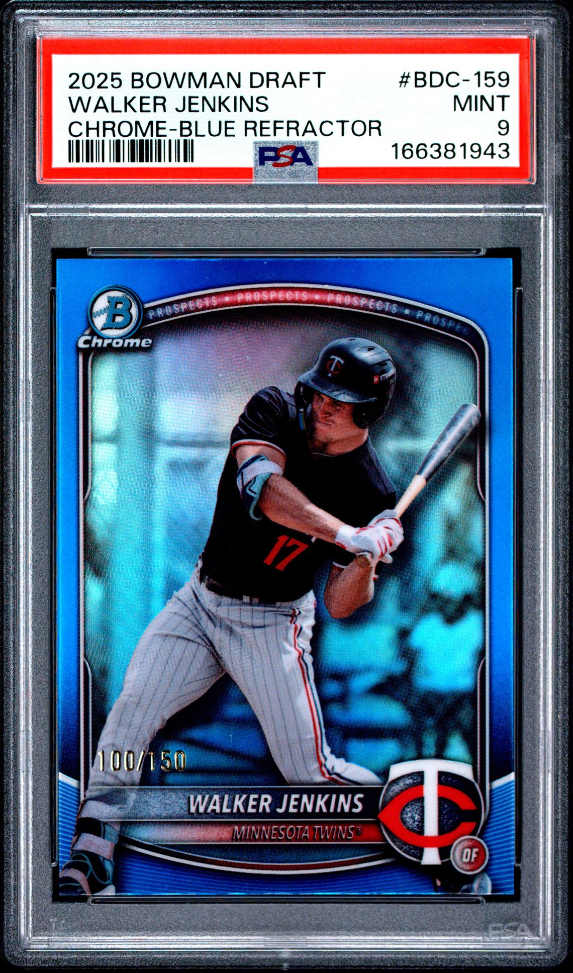 2025 Bowman Draft Walker Jenkins #Bdc-159 (Chrome-Blue Refractor) Mint 9 front