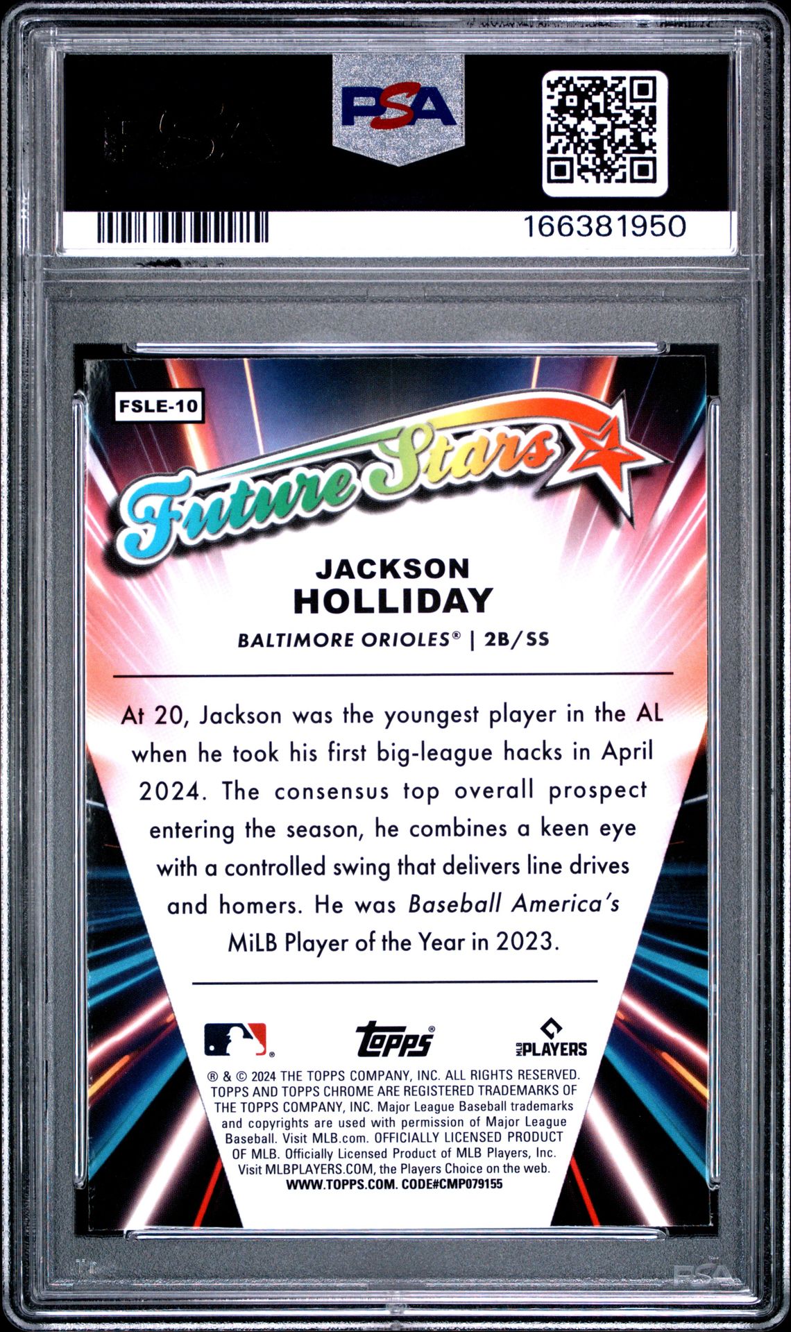 2024 Topps Chrome Logofractor Edition Future Stars Jackson Holliday #Fsle10 Gem Mt 10 back