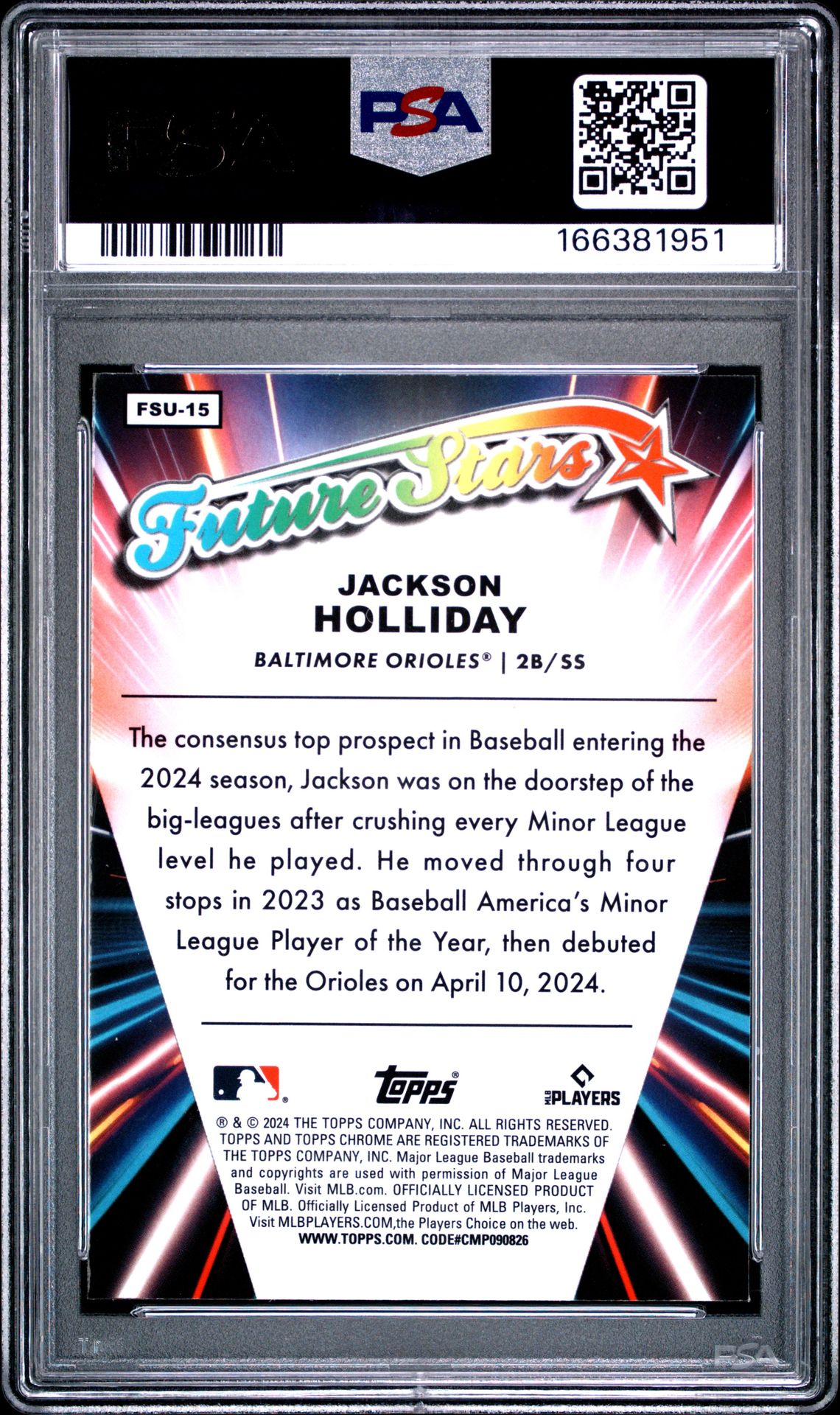 2024 Topps Chrome Update Future Stars Jackson Holliday #Fsu15 Gem Mt 10 back