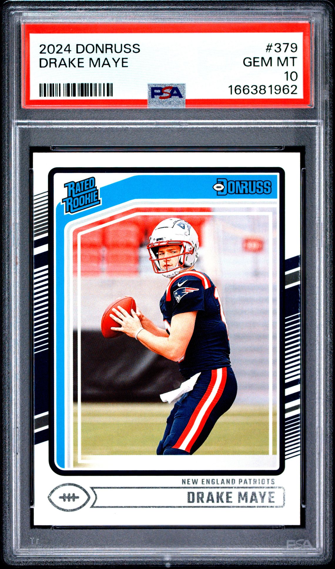 2024 Panini Donruss Drake Maye #379 Gem Mt 10 front view - PSA graded GEM MT 10